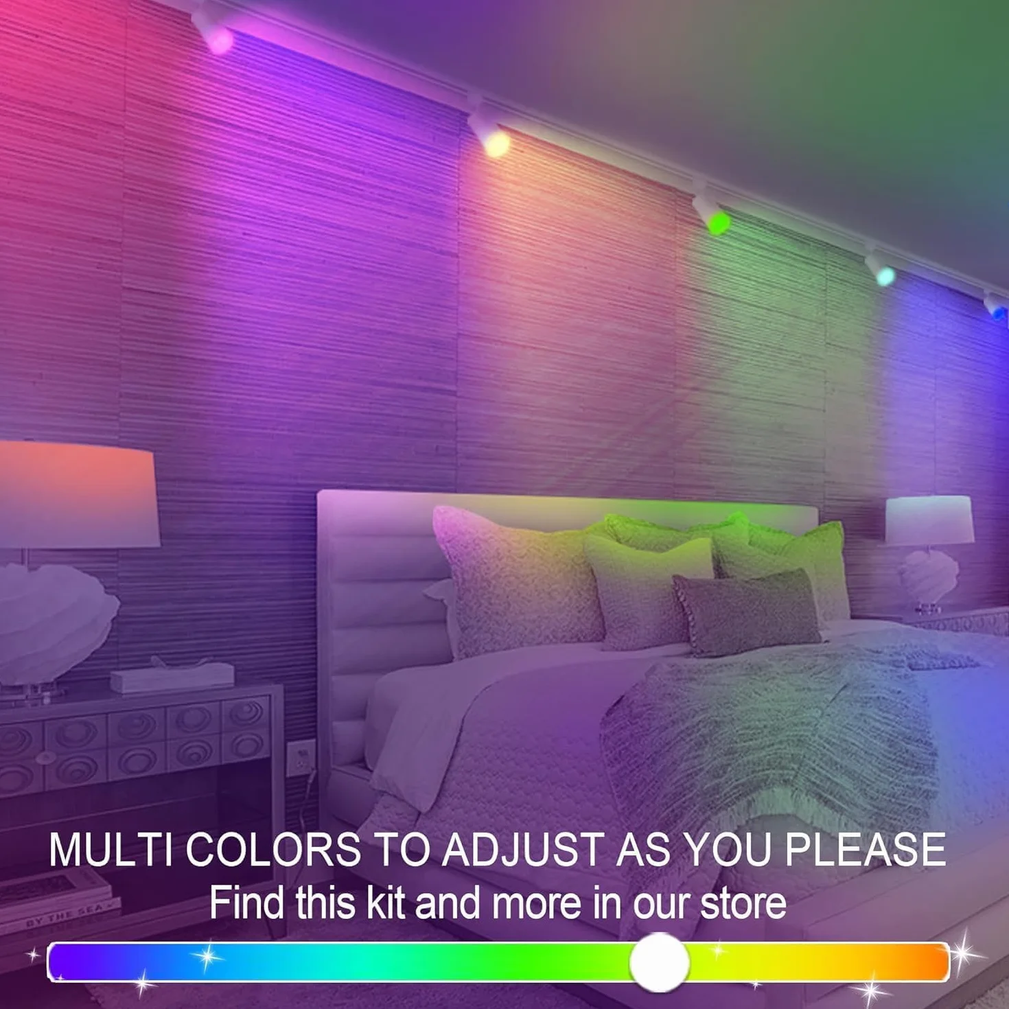 GU10 16-Color RGB Track Lighting Kit, 8-Pack Color Changing Spotlights with 2x1.5M H-Rail, IR Remote