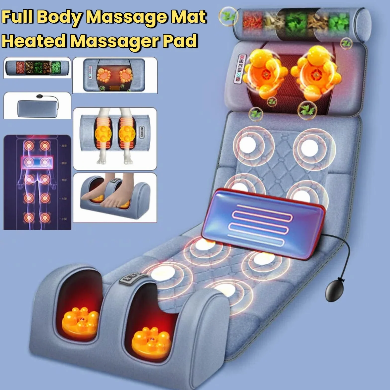 Esterilla de masaje cuerpo completo con calor 10 motores vibración pies cuello espalda eléctrica