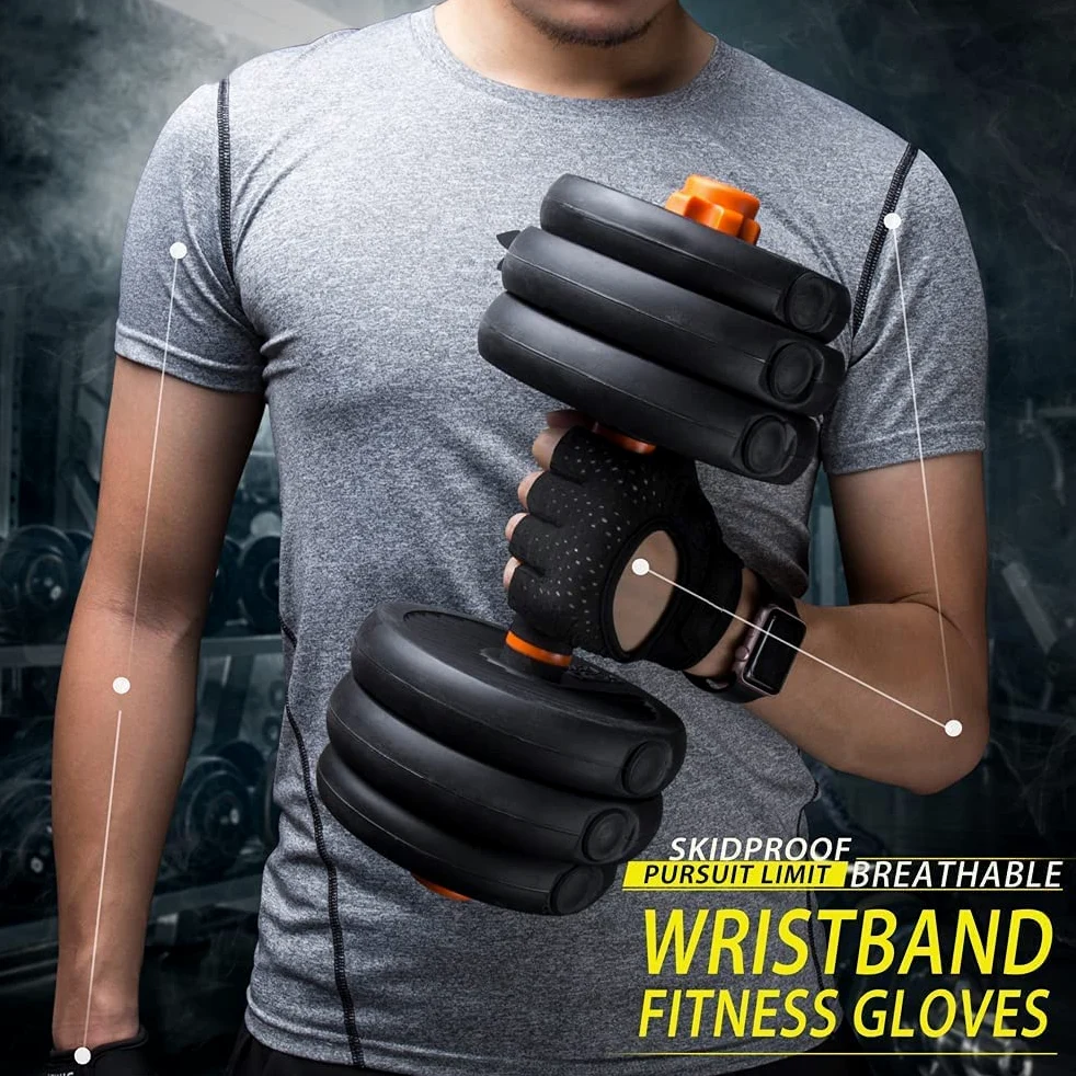Guantes de entrenamiento sin dedos para hombres y mujeres, guantes de levantamiento de pesas con muñequeras, soporte para entrenamiento de gimnasio, protección completa de la palma (color: azul