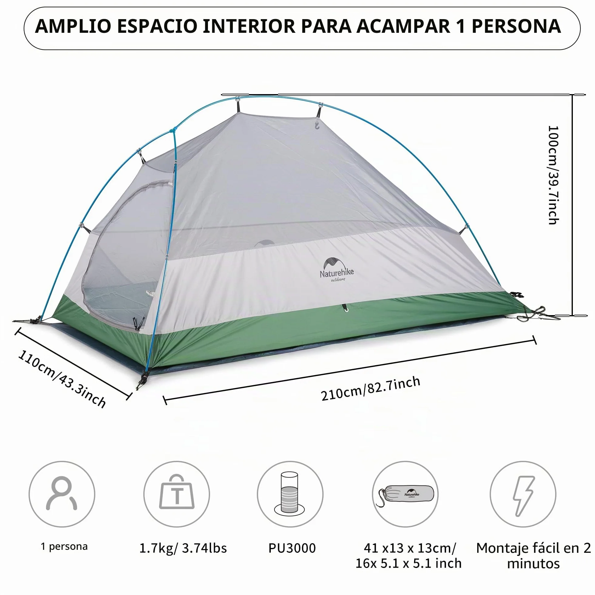 Naturehike Cloud-up Ultraligero 1 Persona Tienda de campaña Impermeable Doble Capa