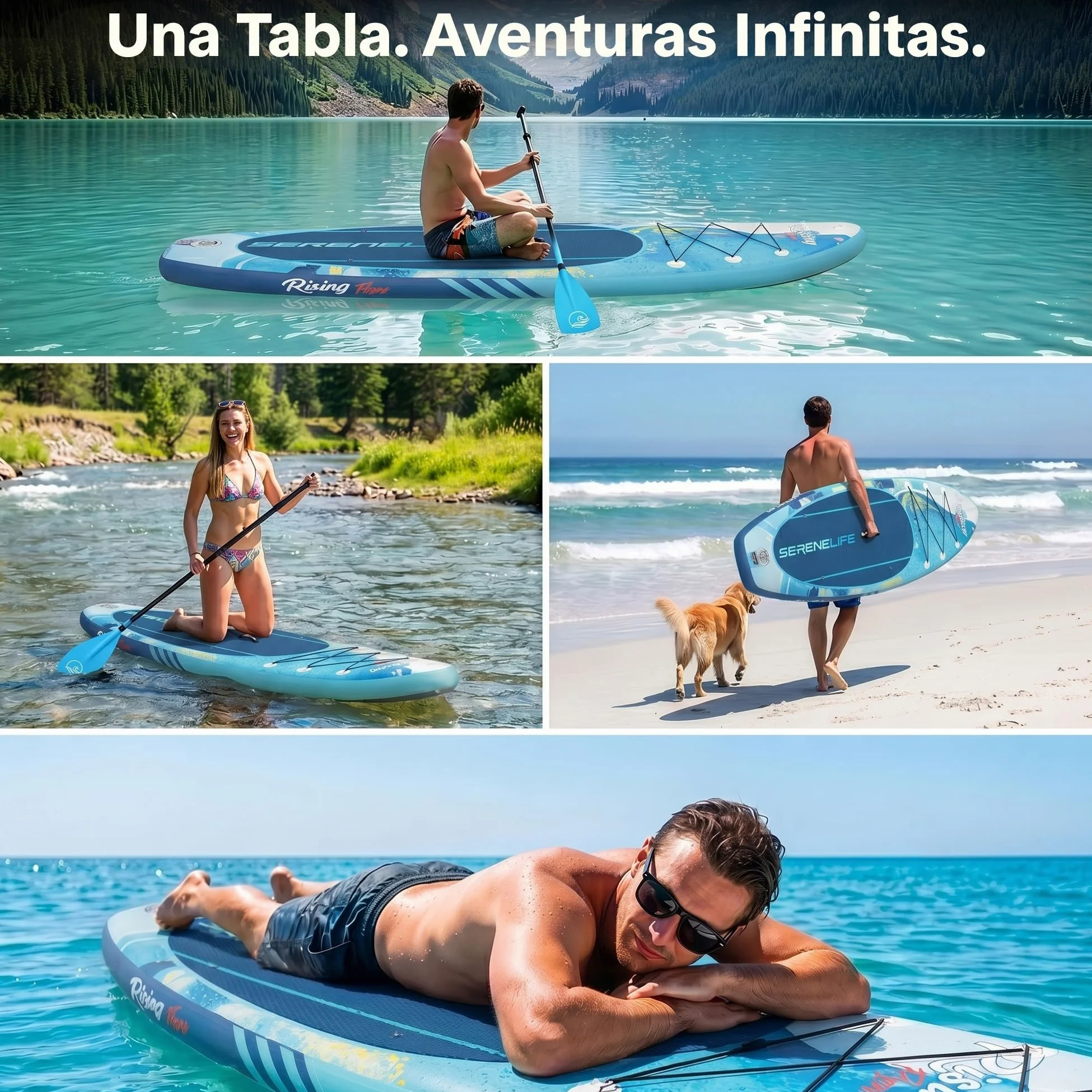 SereneLife tabla paddle surf hinchable, Paddle board, Cubierta antideslizante, Aleta inferior para remar, Estuche para guardar, Barco de pie para jovenes y adultos