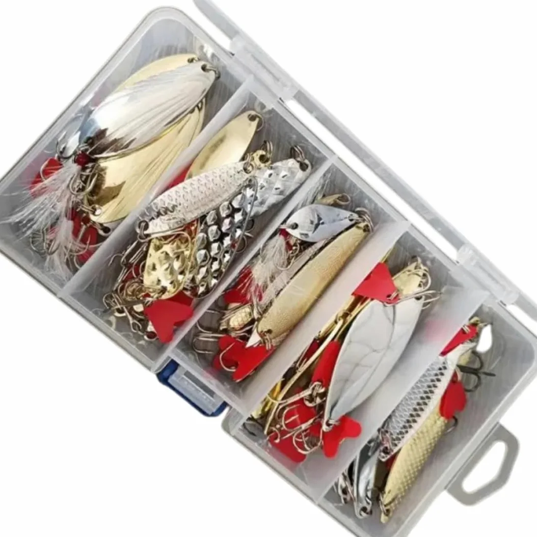 Juego de señuelos de pesca para peces depredadores – 36 piezas de metal Spinner e intermitentes con triple anzuelo – Ideal para lucio, perca, lucioperca y trucha – Señuelos artificiales para pesca