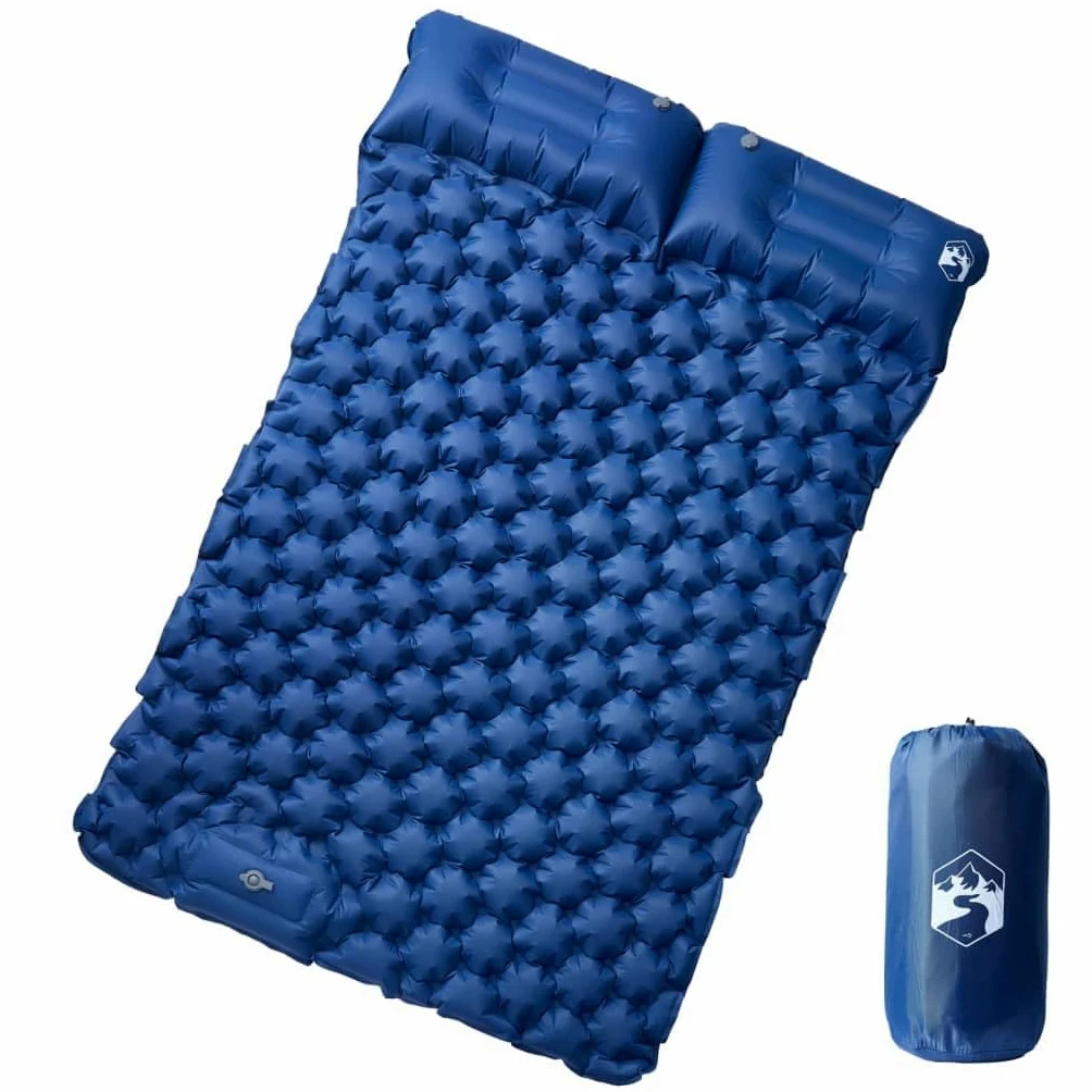 Esterilla doble autoinflable con cojín, 195 x 130 x 8, nailon 40D resistente al agua, ultraligera plegable, esterilla de camping para personas, senderismo, senderismo, ahorra espacio