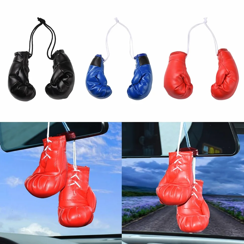 JSCARLIFE Mini guantes de boxeo para espejo de coche, guantes de boxeo en miniatura, recuerdos de fiesta de boxeo, adornos de Navidad, decoración colgante para el hogar, accesorios de coche, bolsa