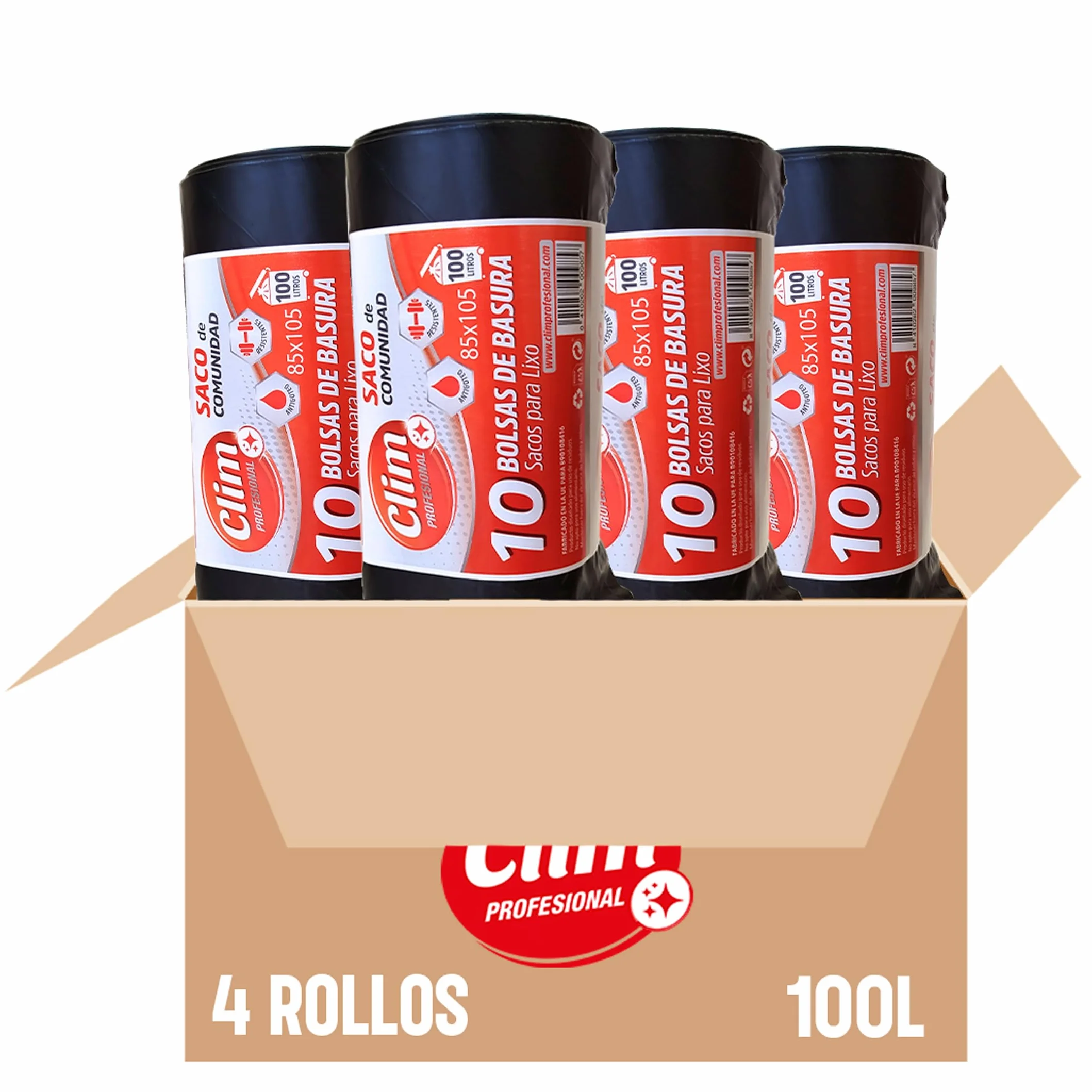 Clim Profesional 40 Bolsas Basura Resistentes 100L Negro 850x1050 mm