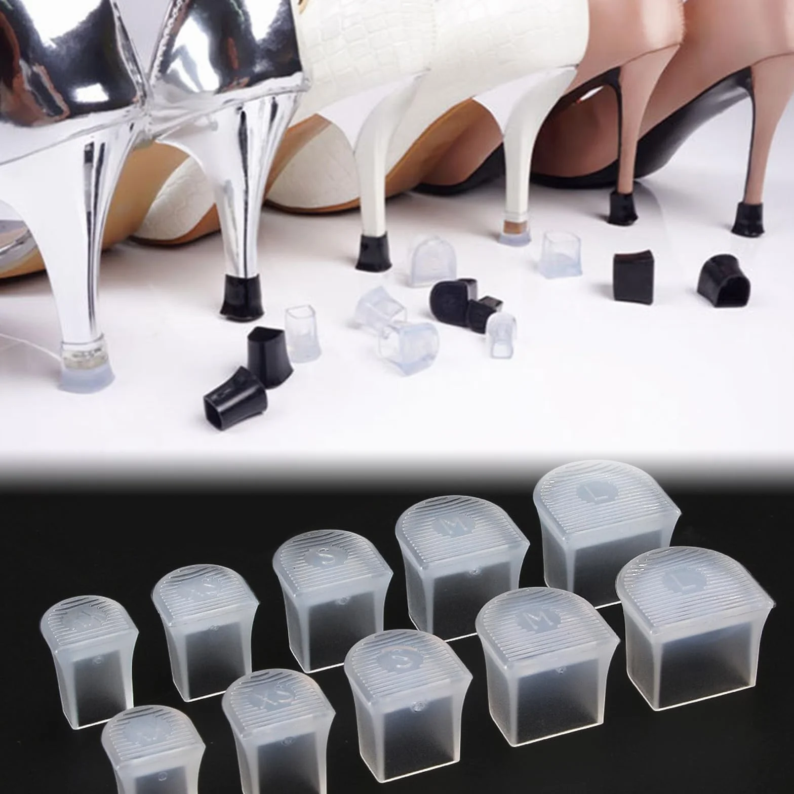 Juego de 15 pares de protectores de tacón alto, 5 tamaños de tapones de aguja y tapas de reparación para zapatos de mujer