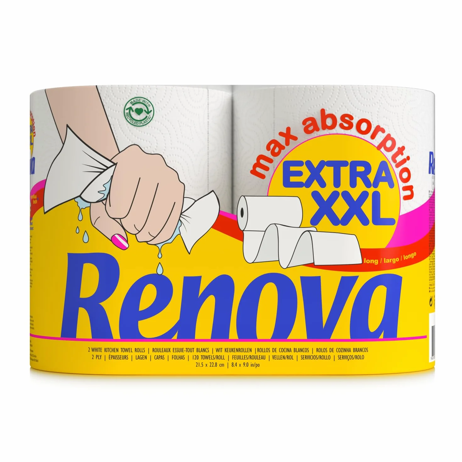 Renova Rollos de Cocina Maxi Absorption Extra XXL 2 rollos Tamaño Triple