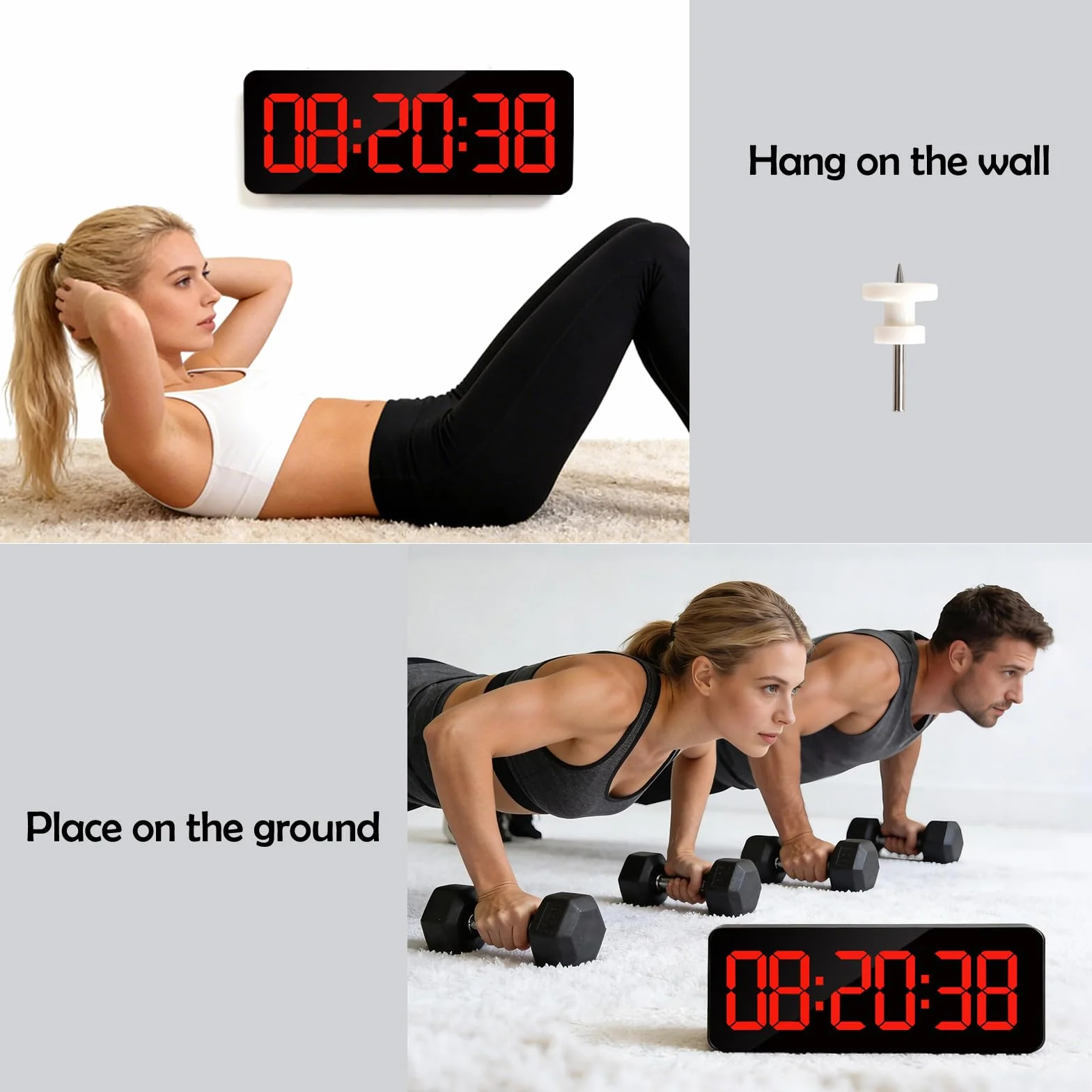 Temporizador de Gimnasio LED 13" Grande Reloj de Pared Digital con Countdown & Up Cronómetro, Brillo Ajustable, Control Remoto