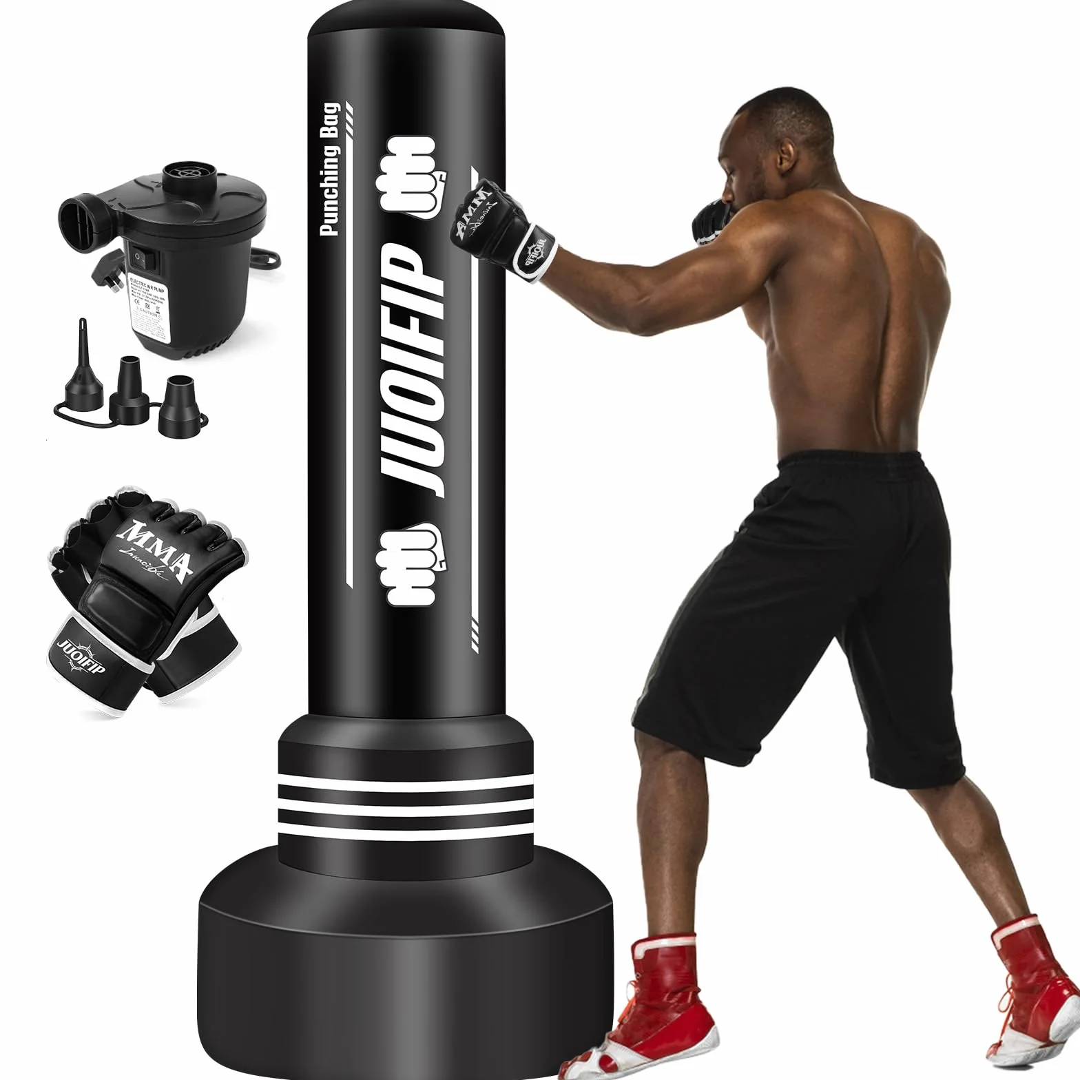 Saco de Boxeo Inflable 180cm- Saco de Boxeo Adulto con Guantes de Boxeo y Bomba de Aire eléctrica, Mujeres Hombres Stand Kickboxing Bolsas para Entrenamiento MMA Muay Thai Fitness Principiantes