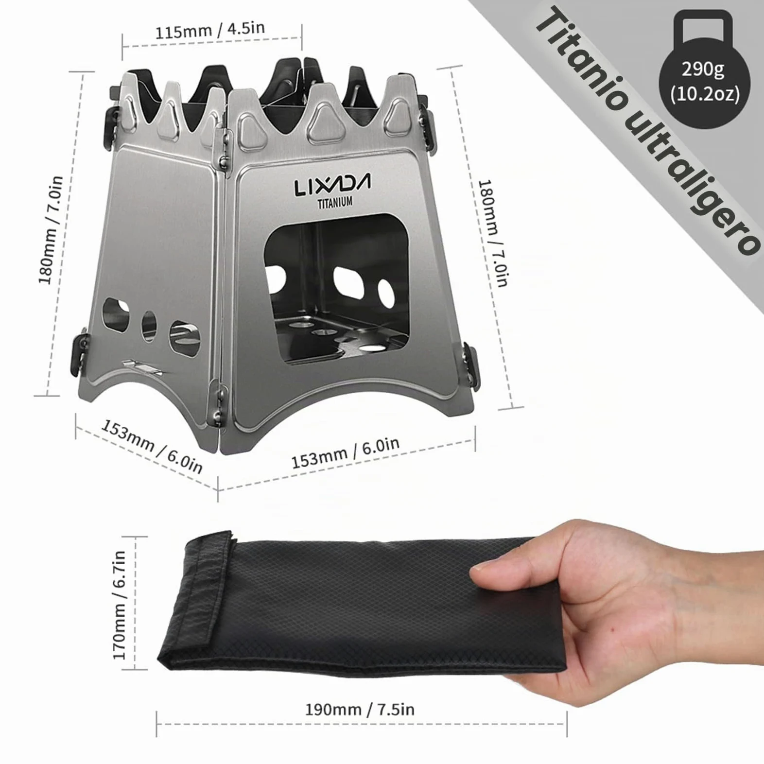 Lixada Camping Estufa de acero inoxidable plegable mochila estufa de madera mini barbacoa parrilla con bolsa de transporte para camping senderismo cocina
