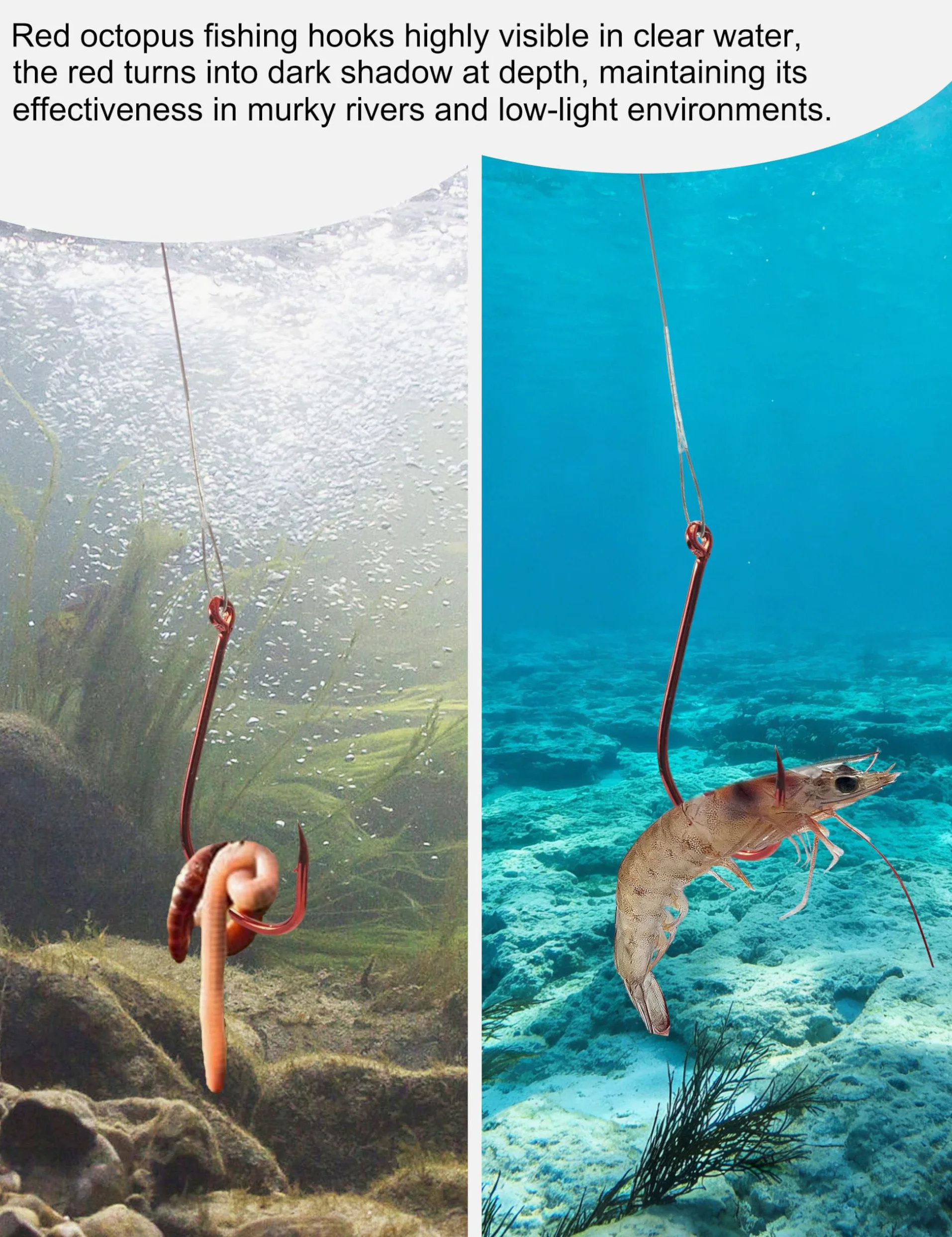 100 anzuelos de pesca de pulpo rojo con líderes de alambre de acero, anzuelo de pesca circular preatado para peces dentados, aparejos de acero de alto carbono para bagre, trucha, lucio