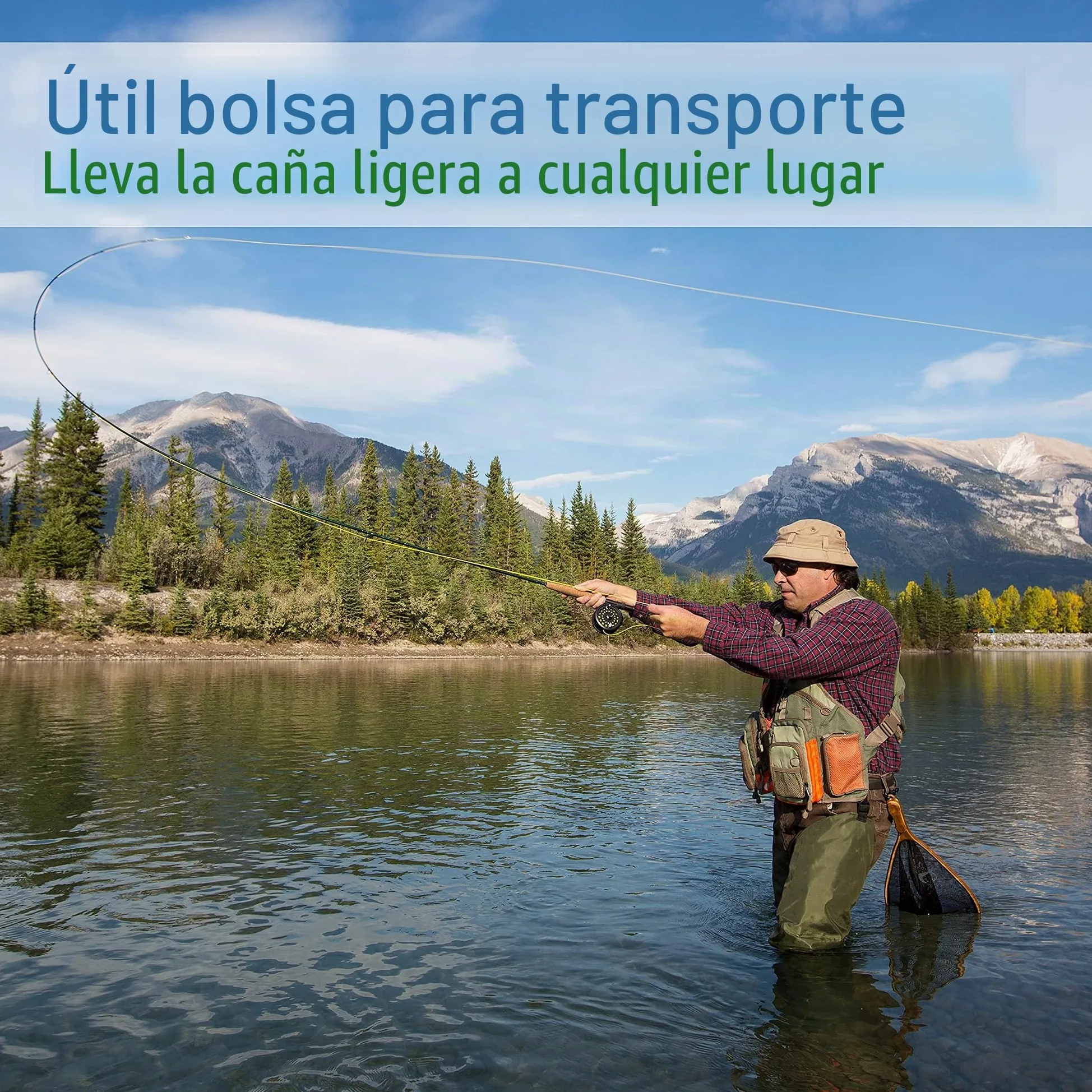 Combo de caña de Pescar con Mosca y Carrete, Incluye Funda de Transporte, Moscas y sedal, Equipo y Accesorios de la Serie Charter de Wakeman (Negro)