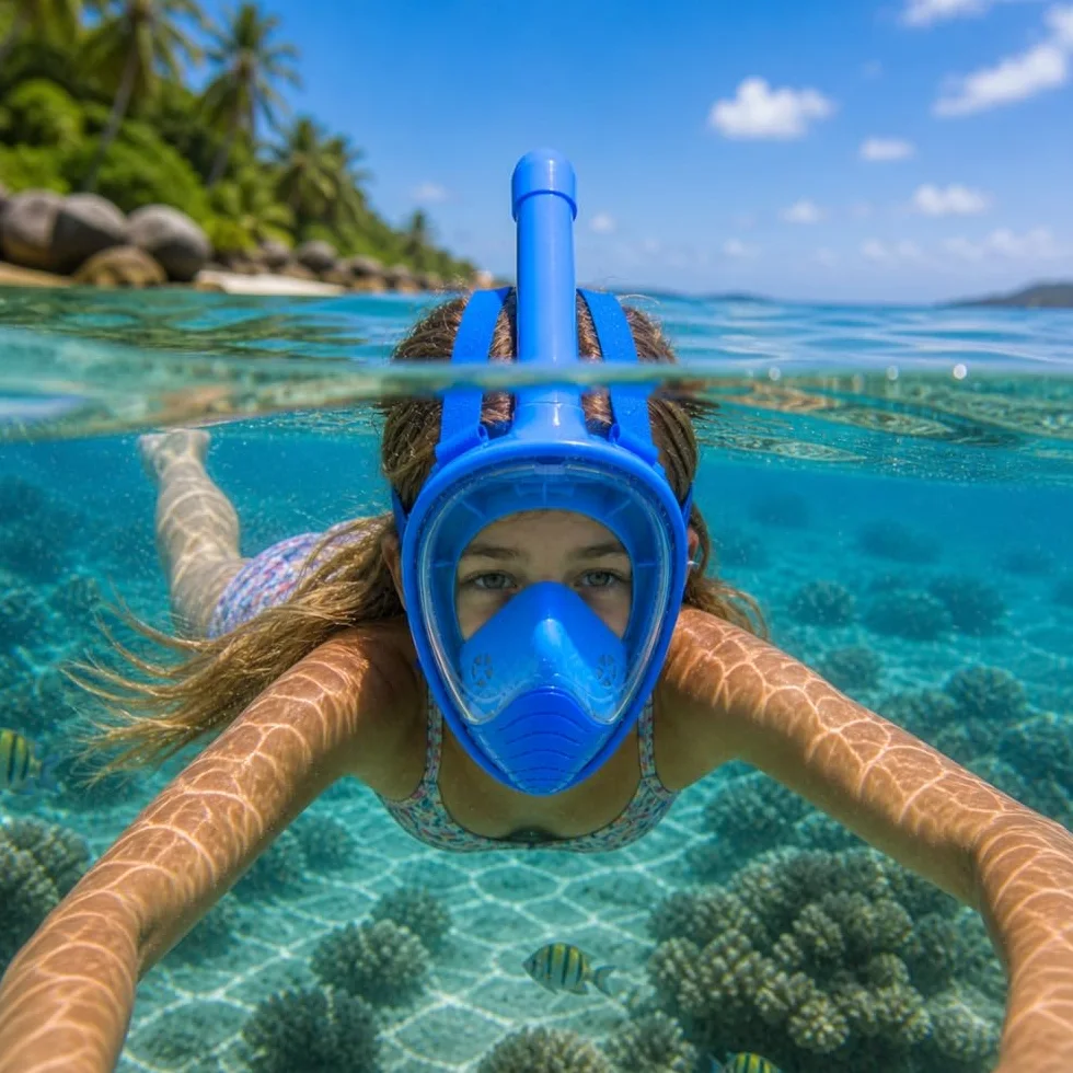 Máscara de Buceo Full Face Niño 6-12 Años Anti-niebla Snorkel Correas ajustables Cómodas Negro o Azul