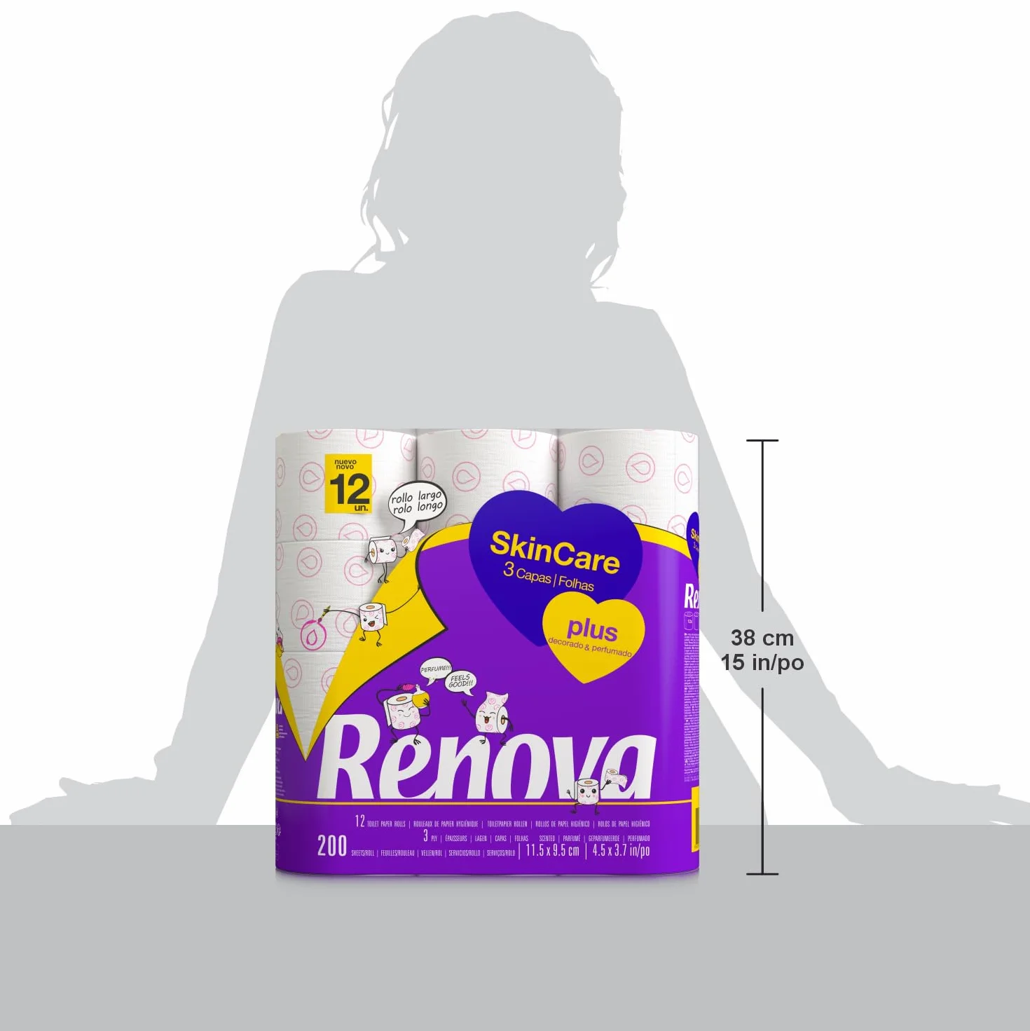 Renova Papel Higiénico Skin Care Plus Decorado Perfumado 12 Rollos