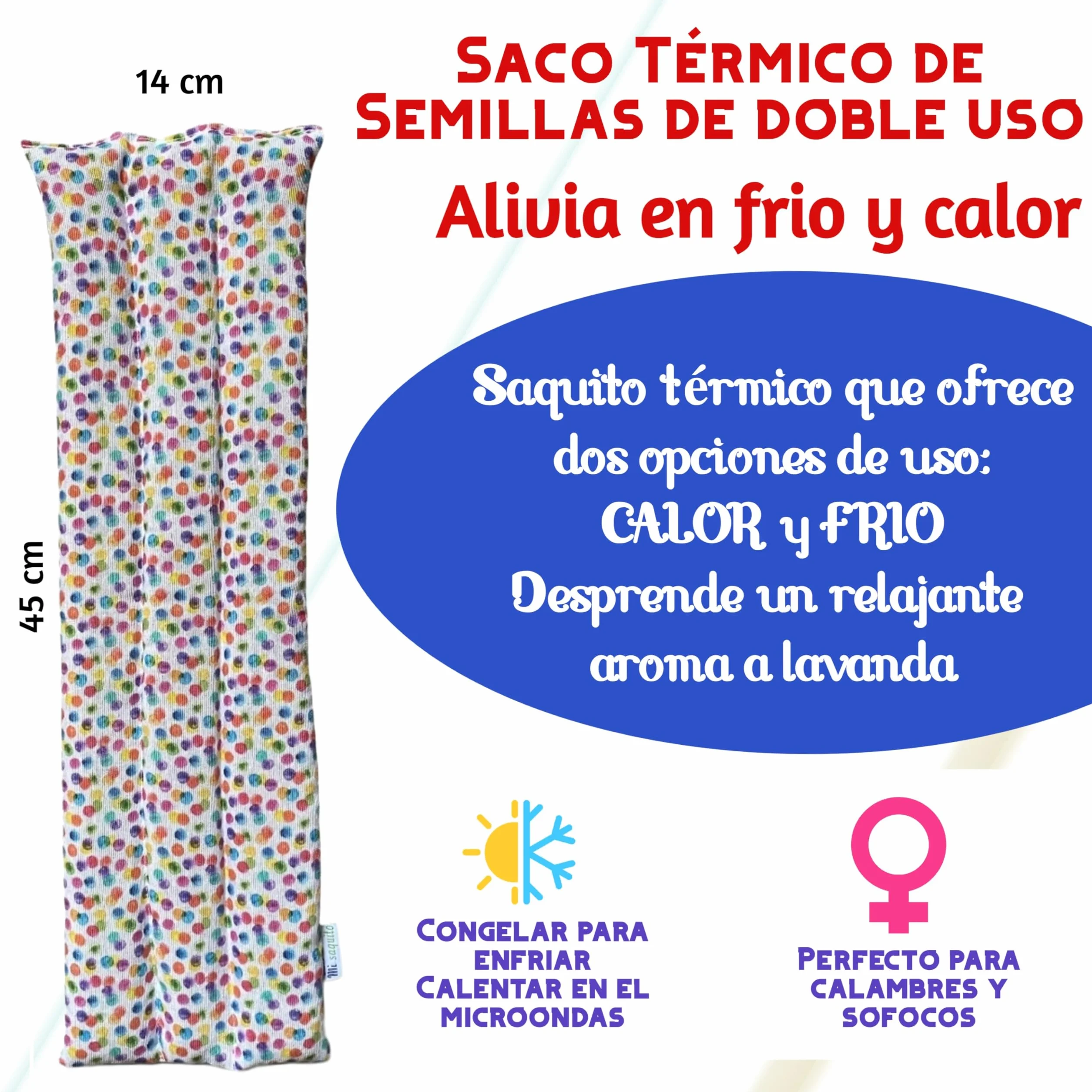 Saco de Semillas Térmico 45x14 cm Cervical con Lavanda - Bolsa de Calor y Frío para Cuello y Espalda