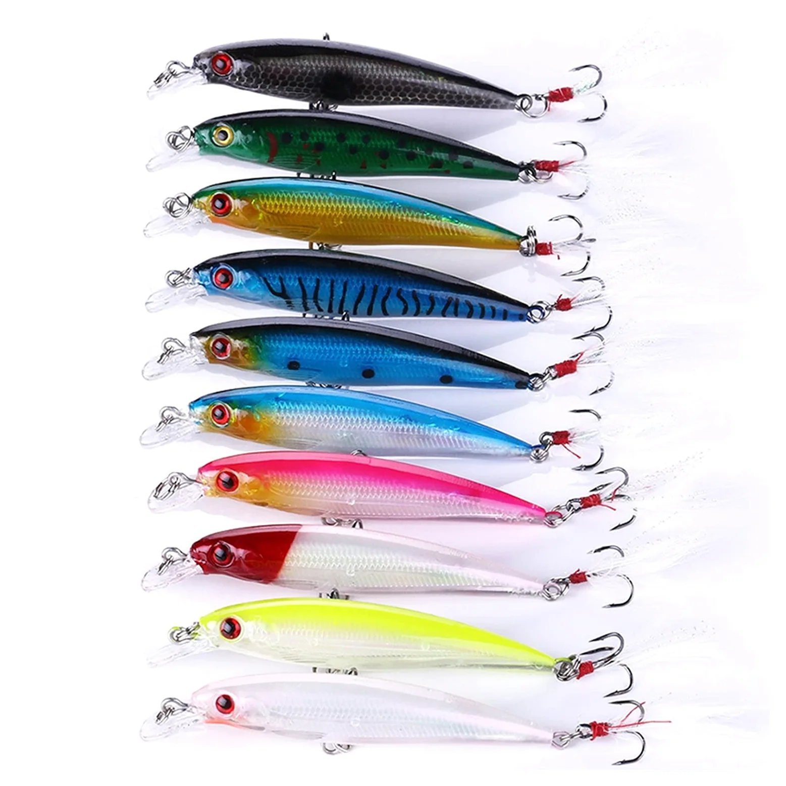 Señuelos de Pesca Señuelos de pesca conjuntos de pesca de pesca de pesca de carpa traje de abordaje artificial cebo duro con gancho de plumas Minnow Fish Lure Kit 10pcs Cebos Artificiales