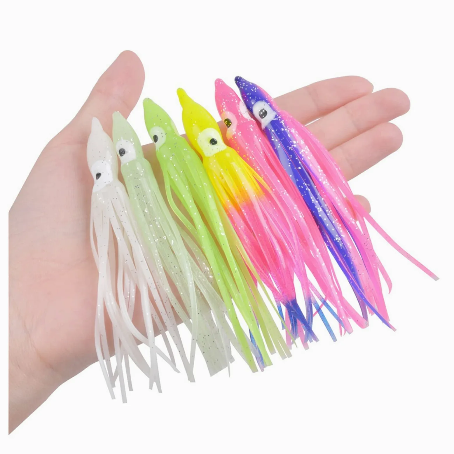 Señuelos de Pesca, 3D Eyes Señuelo De Pesca Suave Señuelo de pesca de pulpo luminoso, plantilla de señuelo con falda de calamar suave de goma, cebo Artificial de agua salada for pesca de atún y bagre,