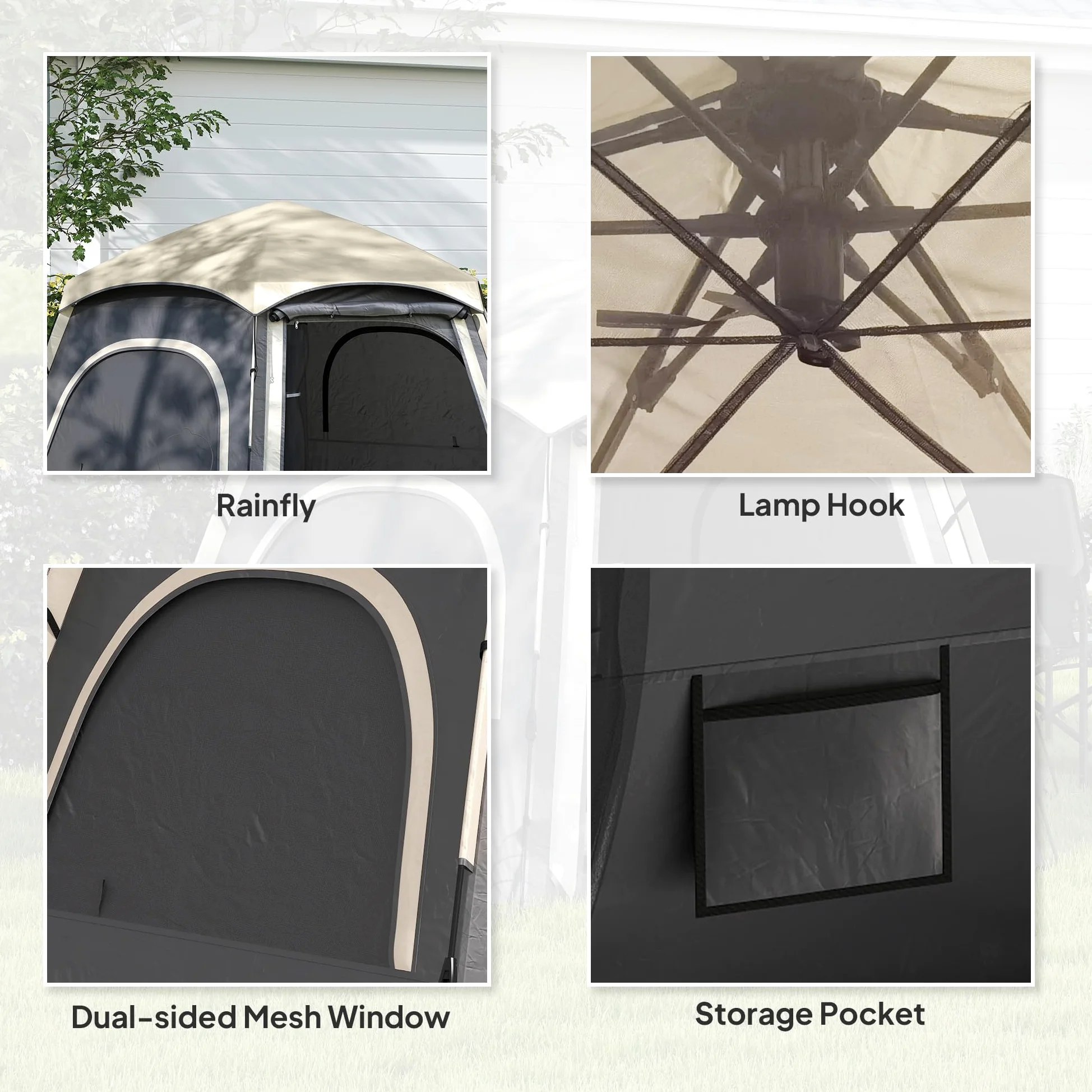 Outsunny Tienda de campaña instantánea para 2/3/4 personas, fácil instalación, tienda familiar con vestíbulo, lluvia, 4 ventanas de malla y 2 puertas, diseño hexagonal, tienda de campaña impermeable
