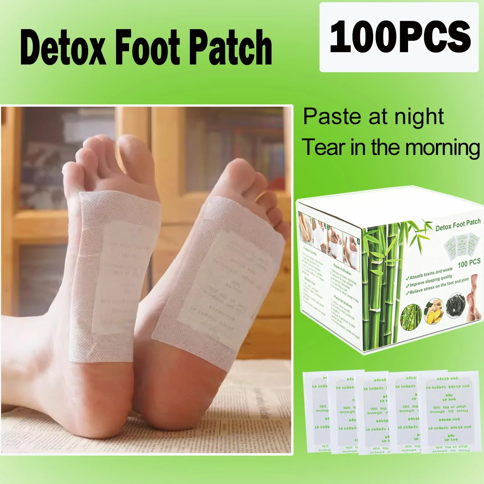 Parches Detox para Pies Natural 100 PCS - Desintoxicantes Limpieza Profunda