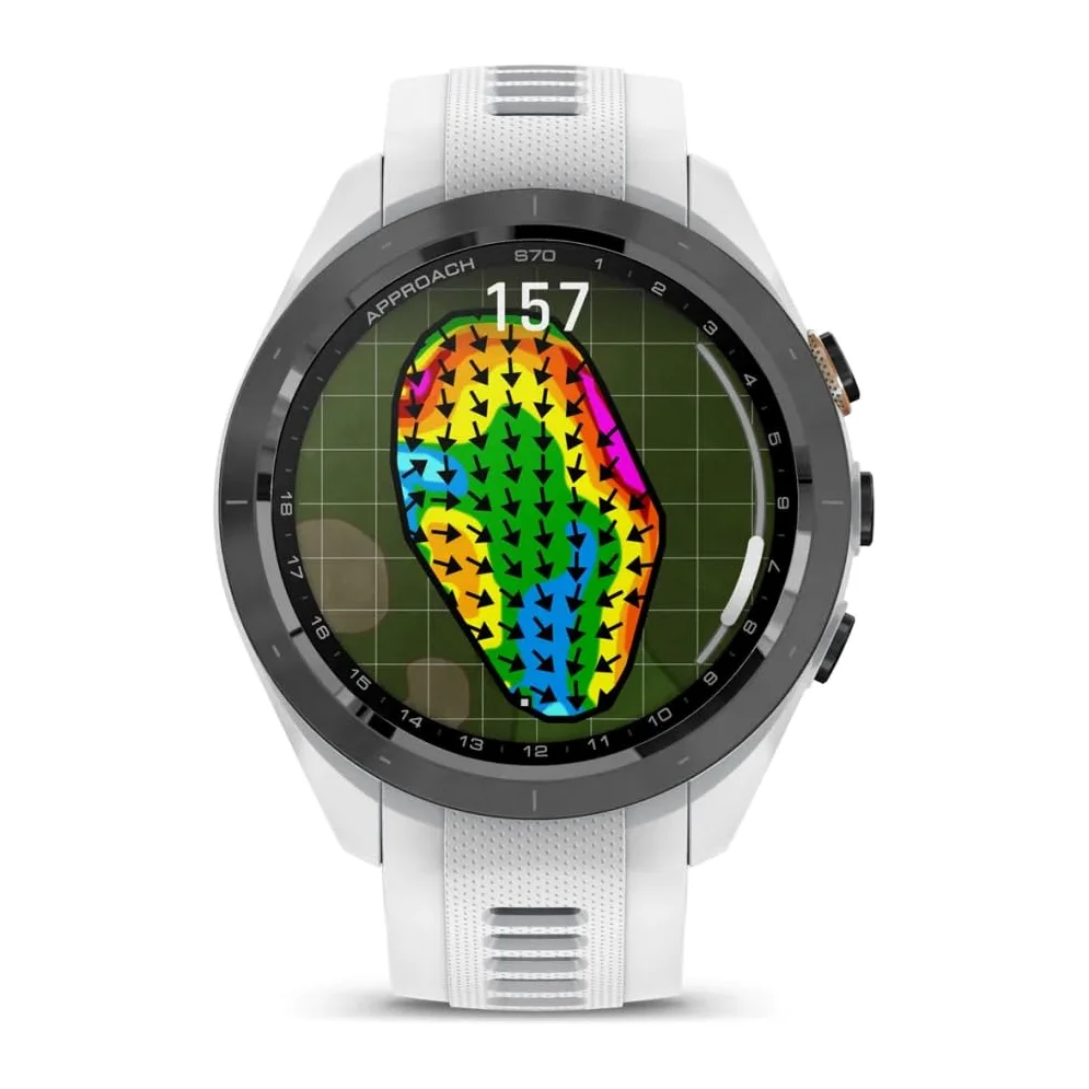 Garmin Approach S70 - Reloj inteligente de golf con GPS para hombre, pantalla táctil ligera AMOLED y cursos precargados con auriculares inalámbricos y más