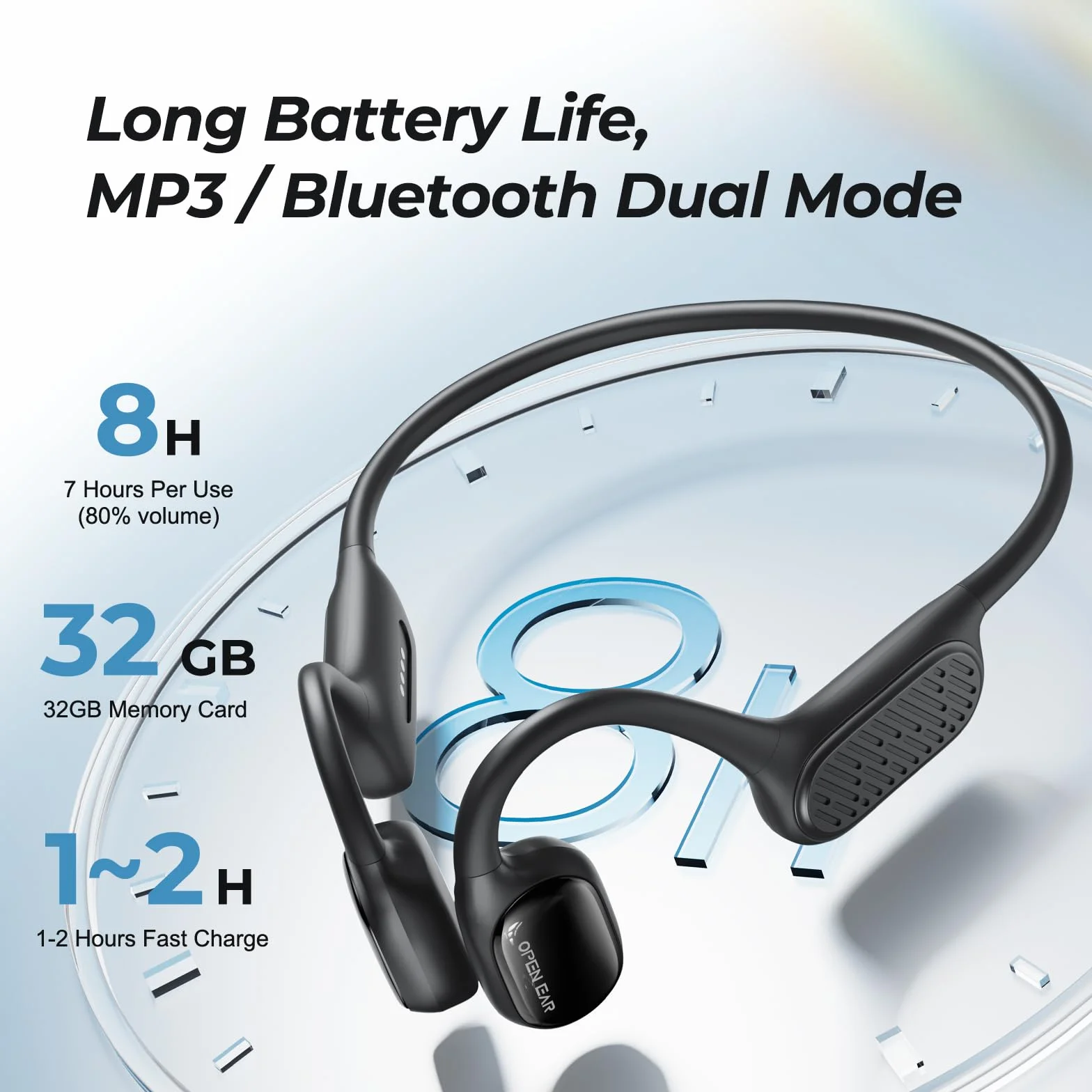 Auriculares de sonido huesos, Bluetooth 5.3, IP68, impermeables, para nadar con micrófono, conducción ósea, auriculares con reproductor de MP3, 32 GB, para correr, ciclismo, natación
