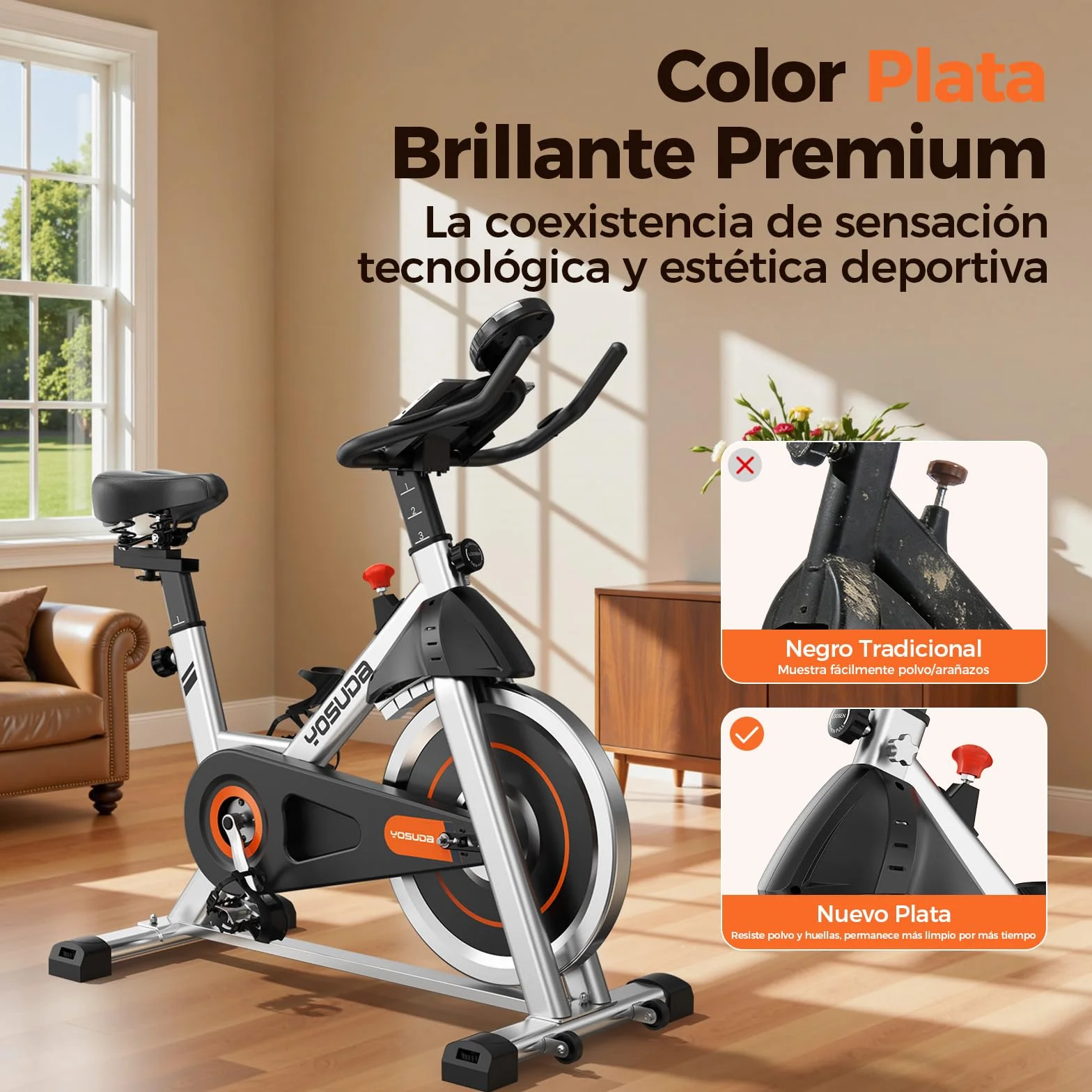 YOSUDA Bicicleta Estática con Resistencia Magnética Silenciosa, Bicicleta de Spinning con Monitor de LCD y Pulsómetro, Soporte para Tablet, App Exclusiva, Carga Máxima 136 kg