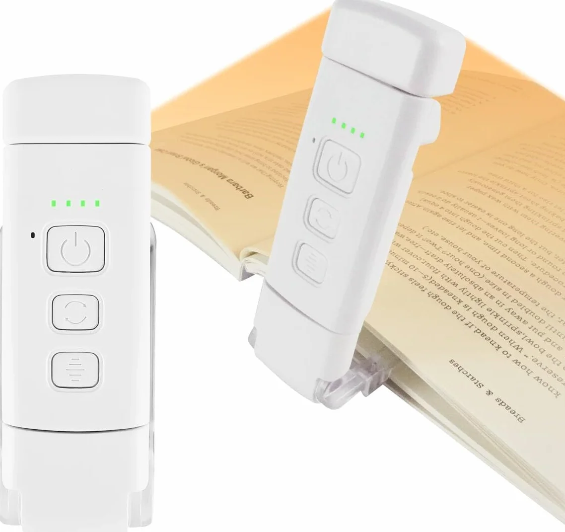 QUMOX Lámpara de Lectura LED con Clip, 3 Tonos Ámbar, 5 Niveles de Brillo, Temporizador, Recargable por USB