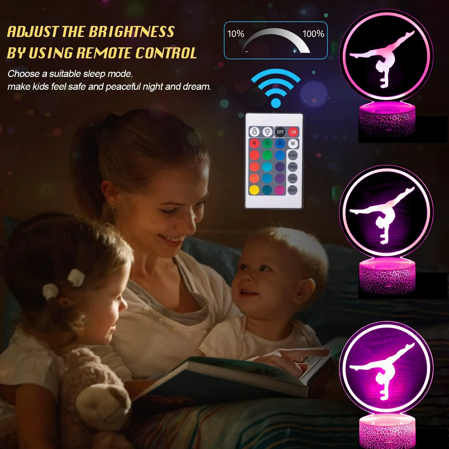 Lámpara LED 3D Gimnasia 16 Colores Control Remoto Luz de Noche