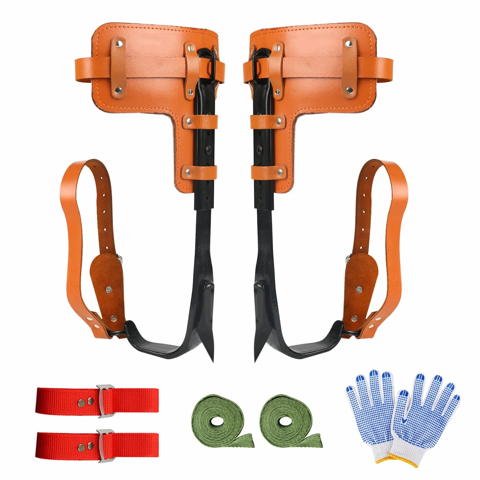 Equipo de escalada de árboles, crampones, altura ajustable y con correa de piel de vacuno, crampones de árbol, artefacto antideslizante para acampar en el bosque, recolección de frutas
