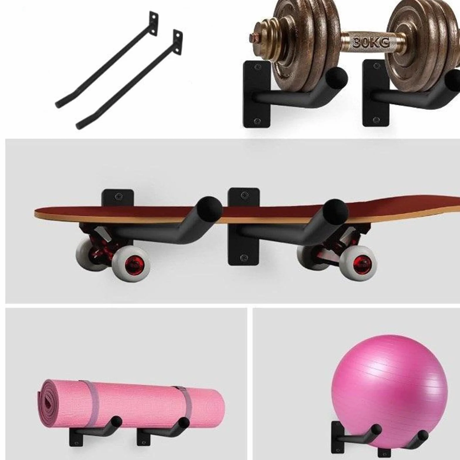 Soporte de bola de yoga, soporte de pared de bola de yoga - 2 paquete de estabilidad de la pared Bola de pelota - Organizador de almacenamiento de equipos, accesorios para el gimnasio del gimnasio par