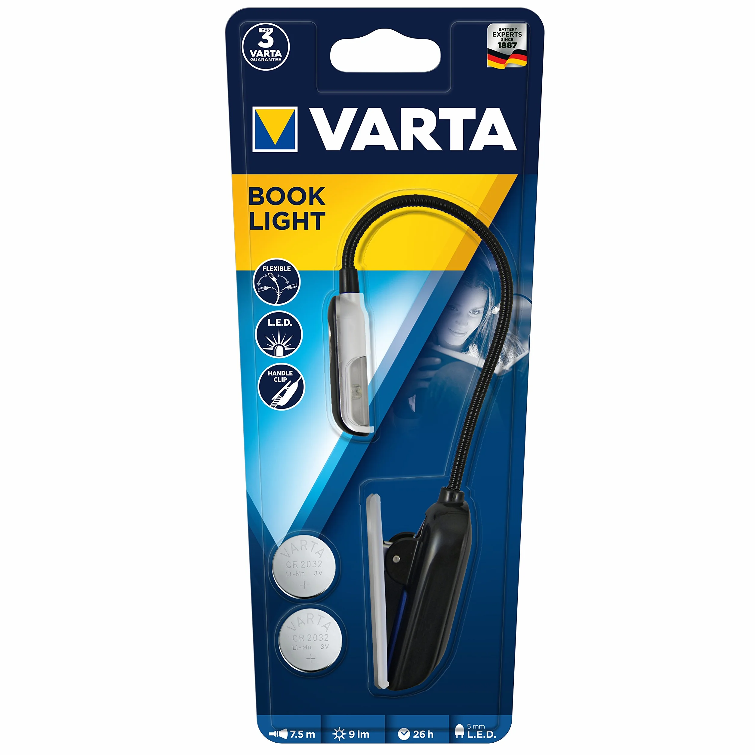 Varta LED Book Light 5 mm con pinza cuello flexible para leer libros