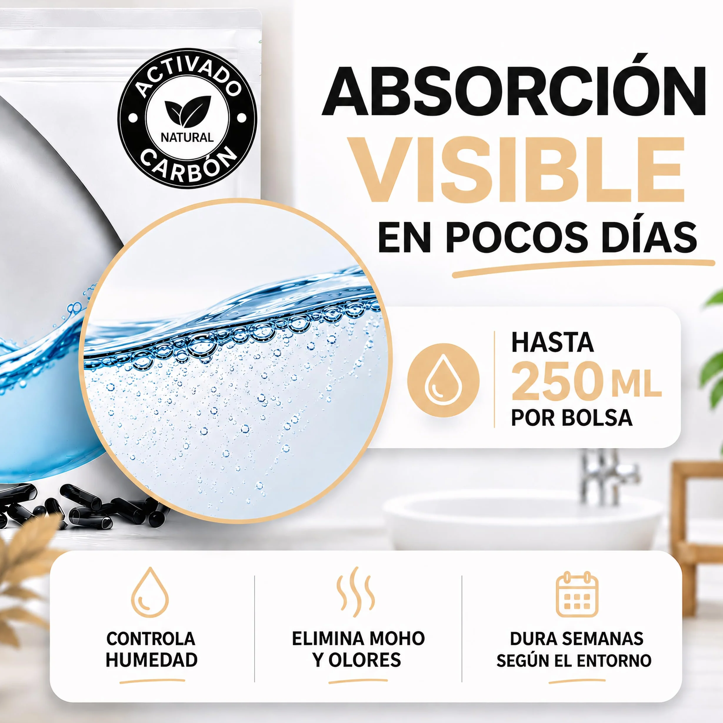 Pack de 5 Bolsas Antihumedad con Carbon Activado Deshumidificador Armario