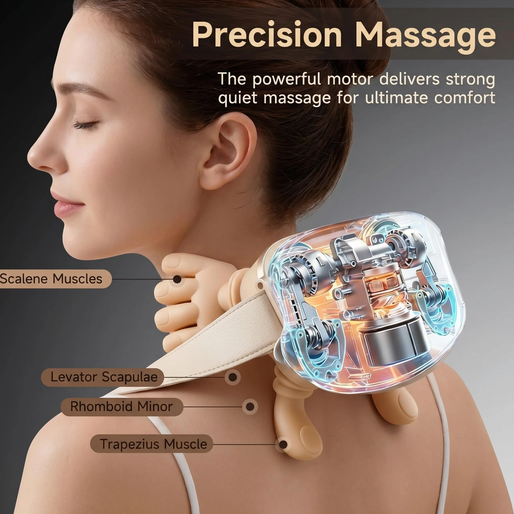 Masajeador Cervical Recargable USB, 3 Intensidades 2 Niveles Calor 40-45°C, Inalámbrico
