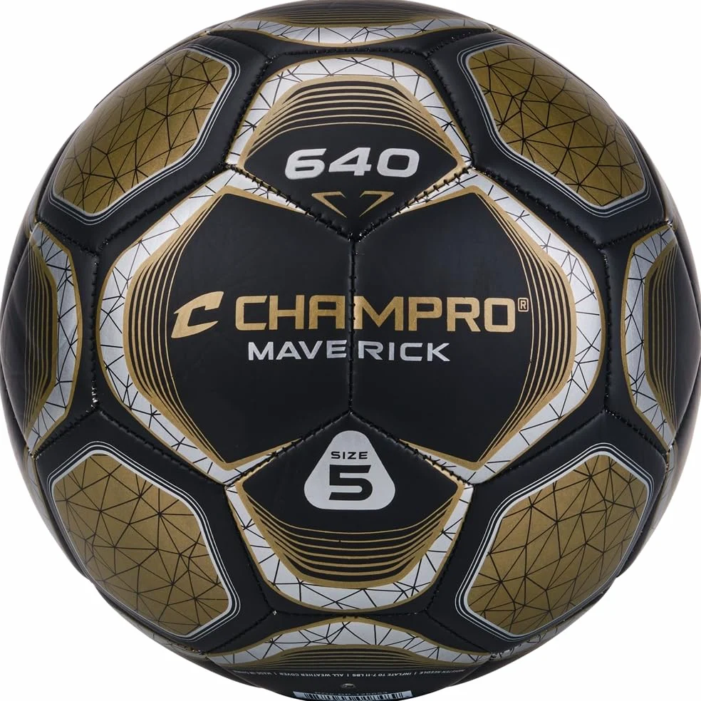 Champro Maverick - Balón de fútbol, Talla 4, Negro, Dorado Vegas