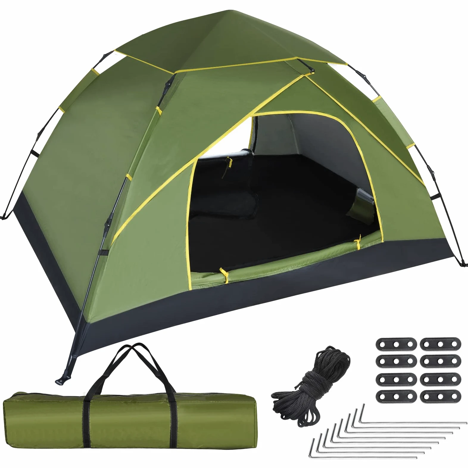 GEEDIAR Tienda de campaña instantánea para 3 a 4 personas, tienda de campaña portátil impermeable de 3000 mm de paso rápido con protección UV, tienda de campaña ligera para festivales, jardín, pesca y