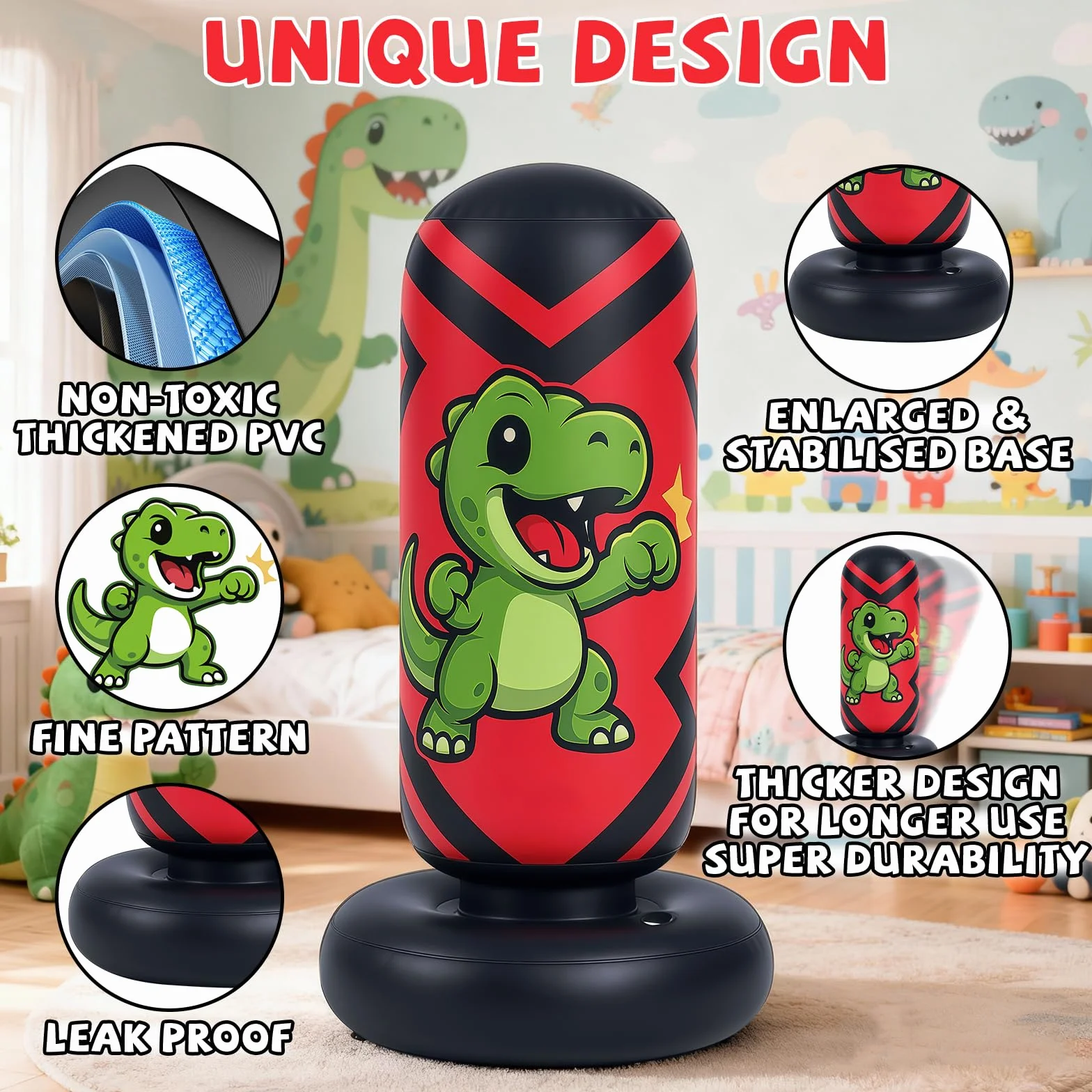 Qoosea Saco de Boxeo Niños, 130cm Bolsa de Boxeo Inflable de Pie con Guantes, Punching Ball Estable para Karate Kickboxing MMA Taekwondo, Regalo Ideal para Niños y Niñas de 3-8 años