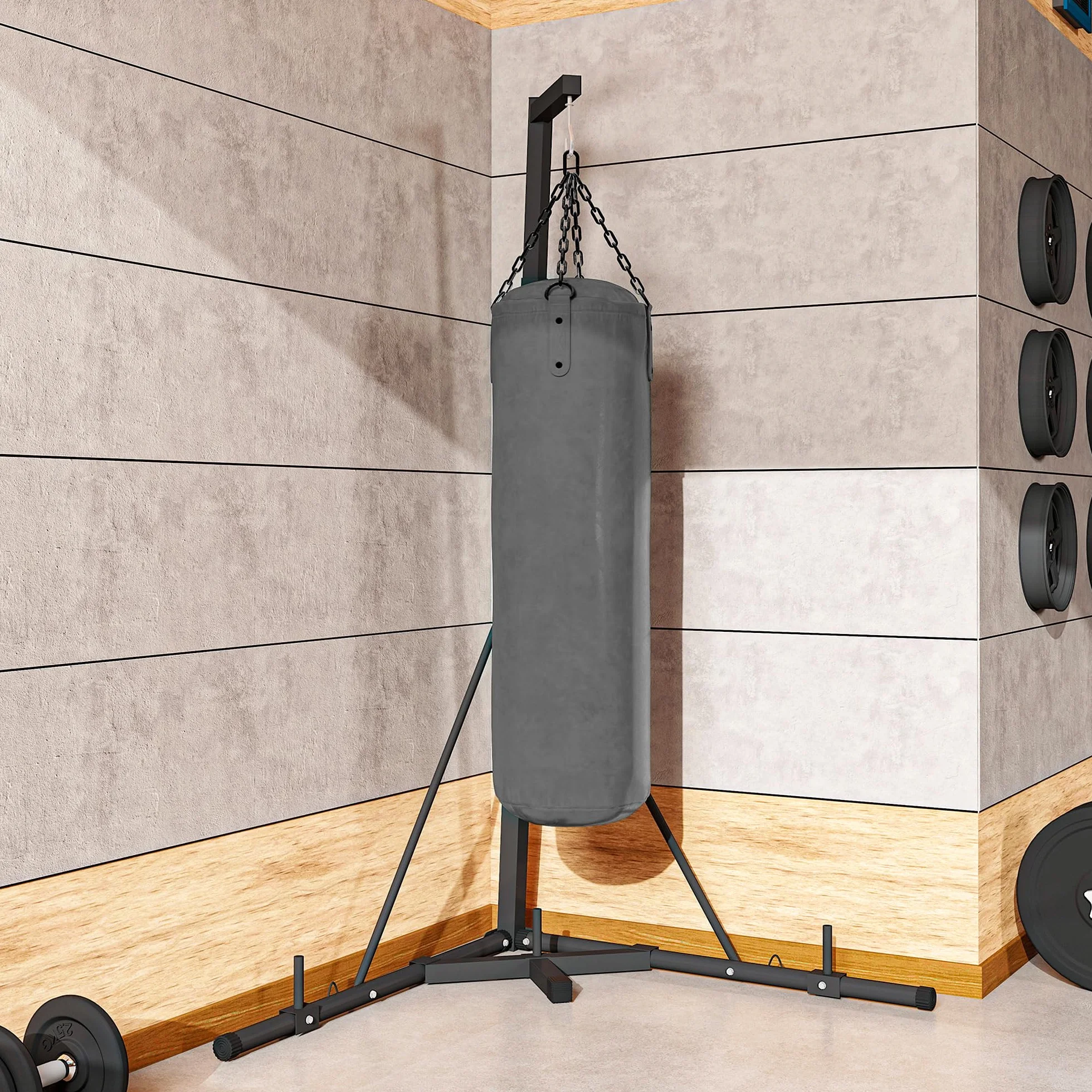 SPORTNOW Soporte de Saco de Boxeo Plegable Soporte para Bolsas de Boxeo de Pie con Altura Ajustable en 10 Niveles para Entrenamiento en Gimnasio Hogar 170x90x182-225 cm Negro