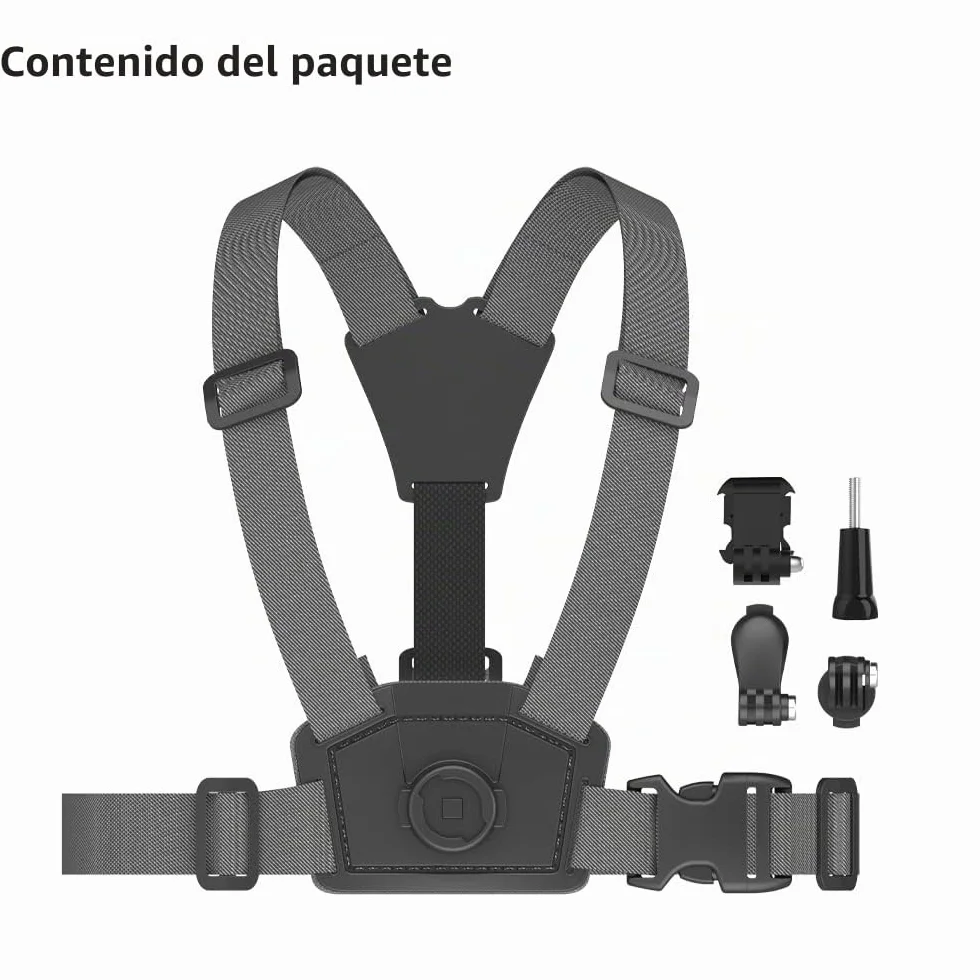 Soporte de Correa de Pecho Ajustable Compatible con GoPro Hero 13/12/11/10/9/8/7/6/5 Negro, dji Osmo Action 5 Pro/4/3/2, Insta 360 One R y la mayoría de cámaras de acción