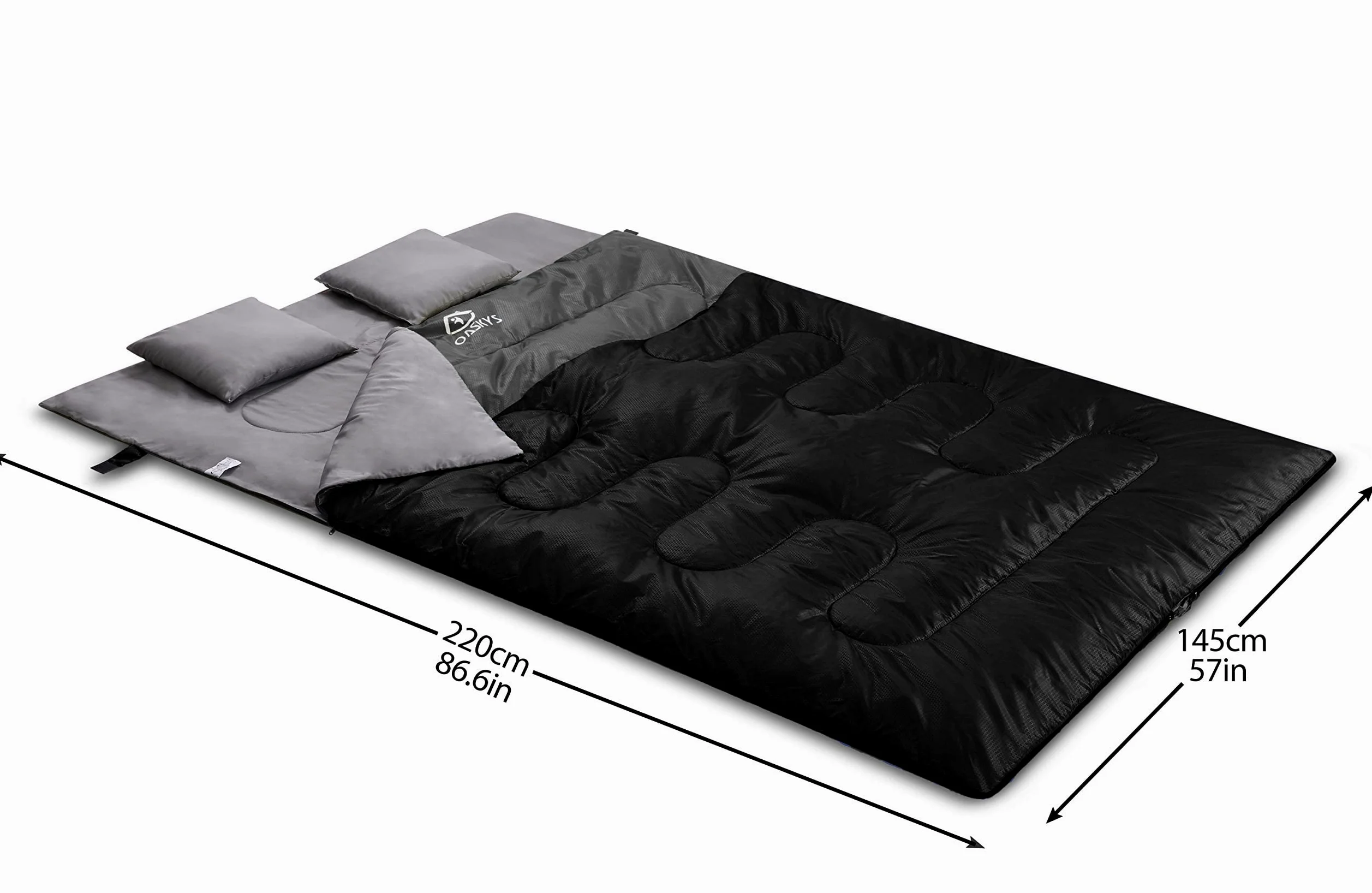 oaskys Saco de Dormir Doble para Adultos con 2 Almohadas, tamaño Queen XL, Impermeable, para Todas Las Estaciones, Camping, Senderismo, mochileros, Sacos de Dormir para 2 Personas, para Clima frío y