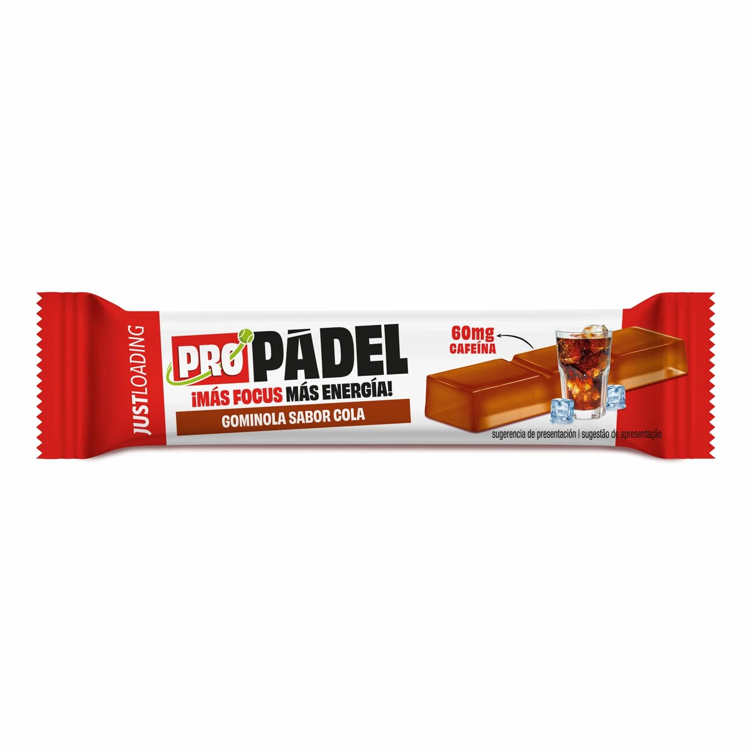 JustLoading Barrita Gominola Pádel sabor cola – Cafeína, tirosina, magnesio – Energía, concentración inmediata – Reduce fatiga, mejora reflejos (10 uds × 25 g)