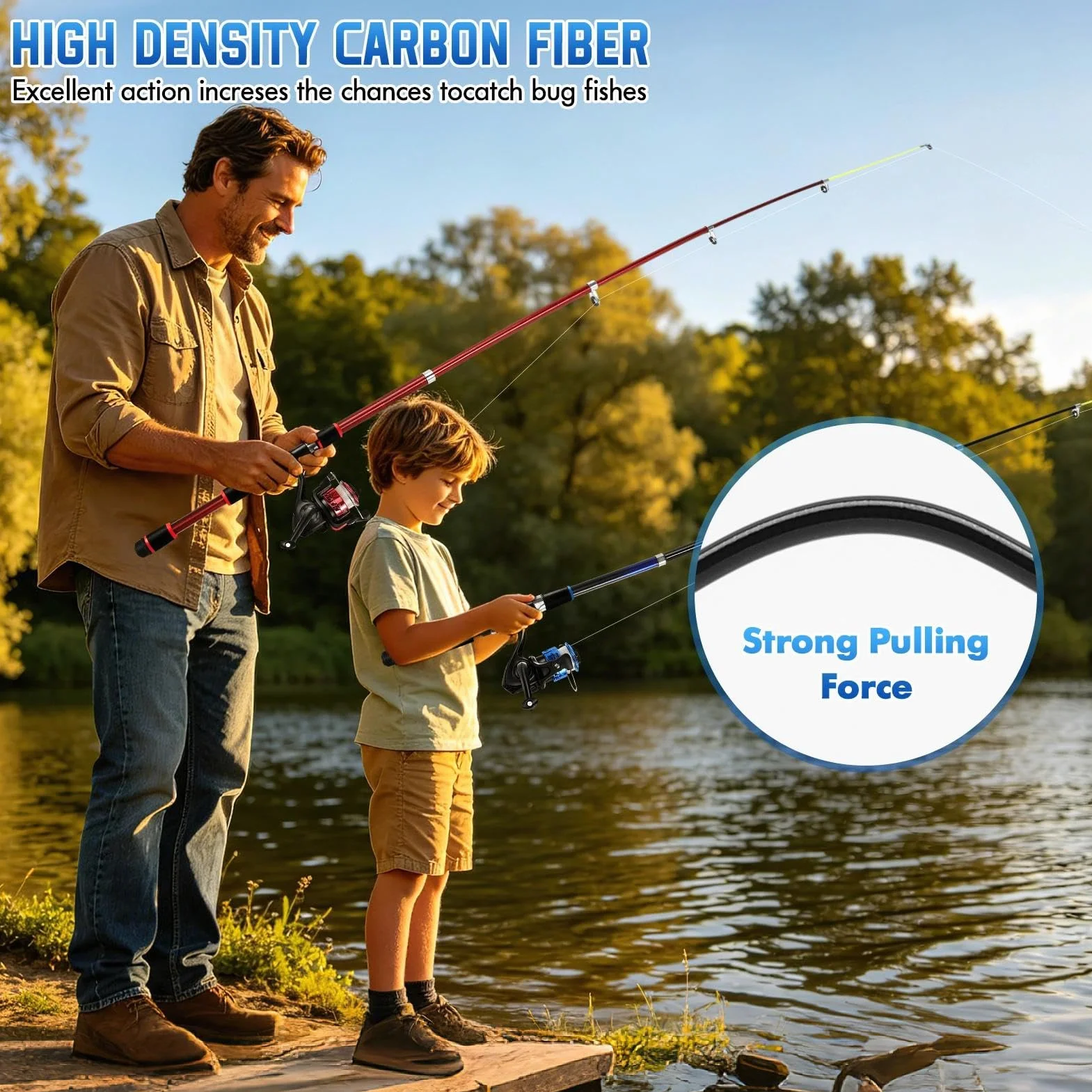2Pcs Juego de caña de Pescar, 1.8m Caña de Pescar combinada con Carrete telescópico de Fibra de Carbono con línea/Accesorios de señuelos/Bolsa de Transporte, para Viajes, Agua Salada o Dulce