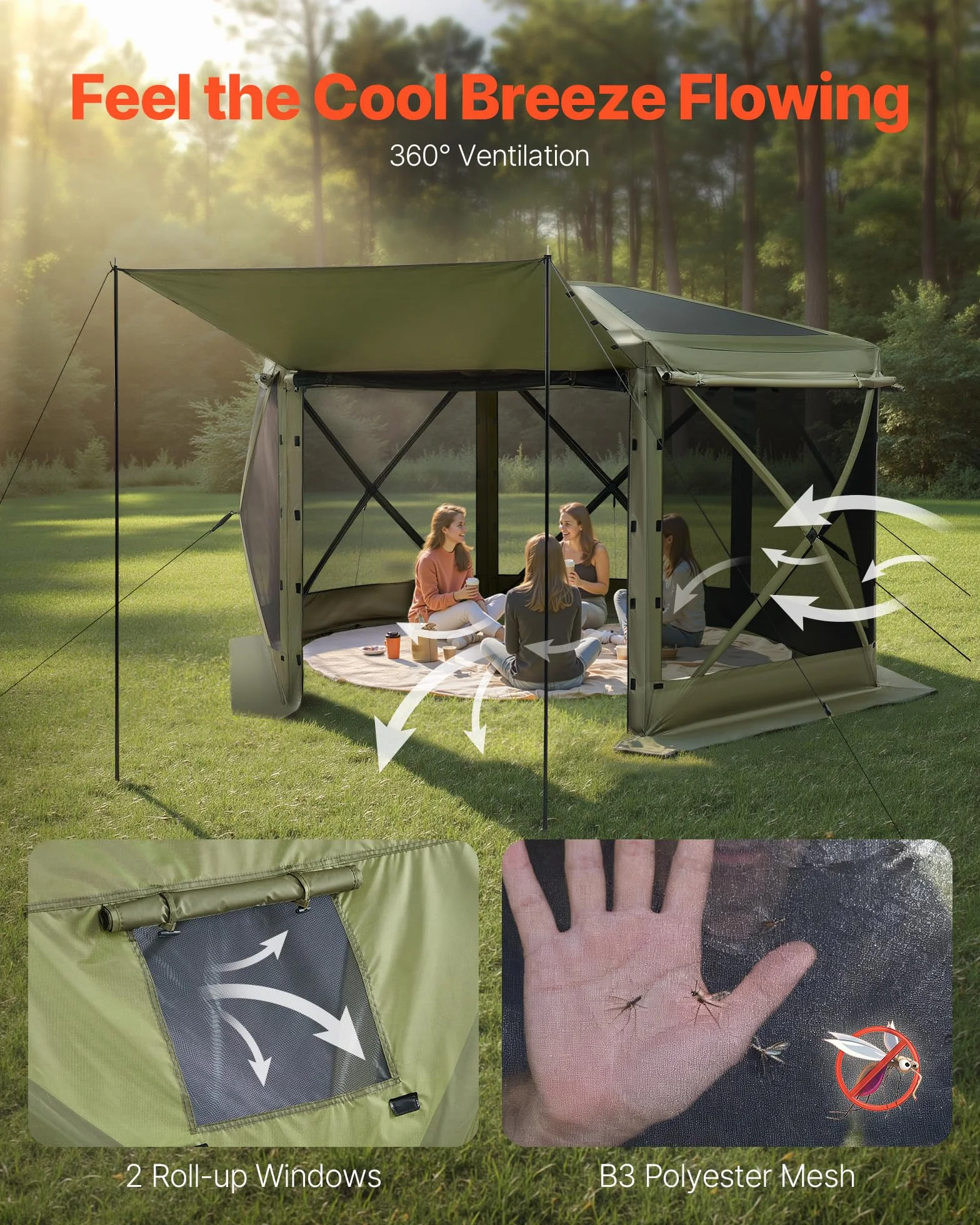VEVOR Carpa Plegable de 6 Lados 3 x 3 m, Pérgola de Jardín con Techo Desmontable y Bolsa de Transporte, Carpa de Exterior para 6 a 8 Personas, para Fiesta, Camping, Playa, Patio, Jardín, Verde