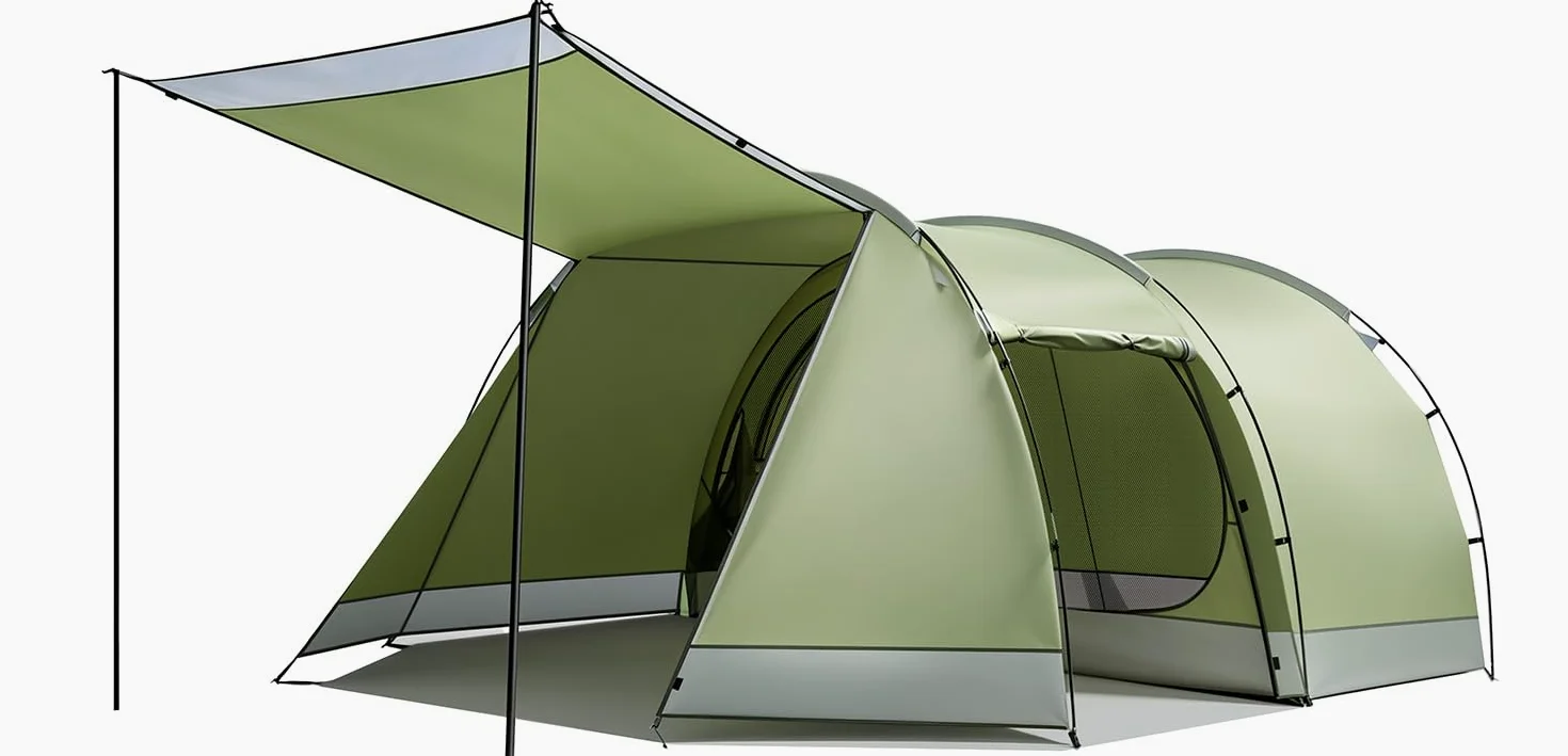 Tienda de campaña tipo túnel, para 4 personas, 5000 mm, impermeable, 420 x 260 x 150 cm, con toldo, cabina para dormir, con suelo extraíble