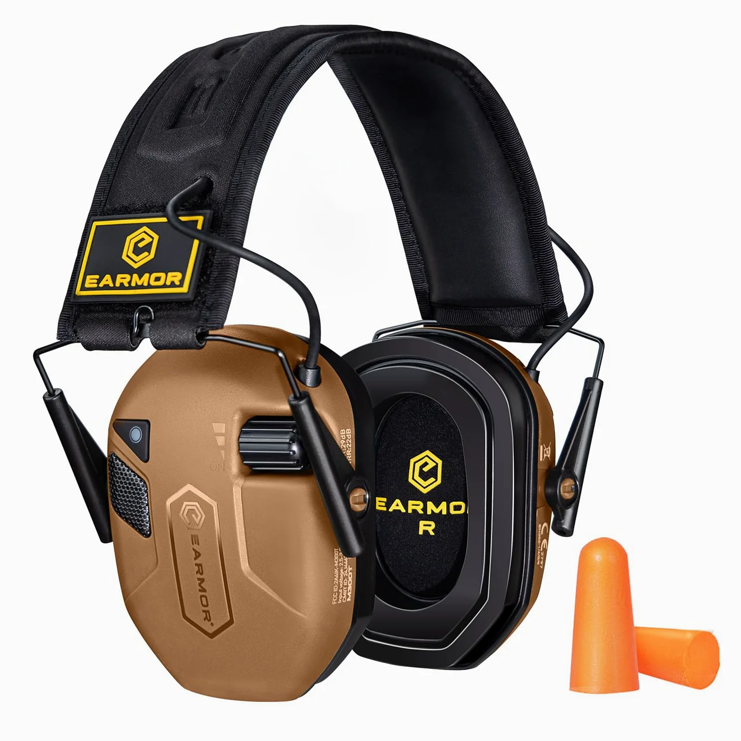 EARMOR Orejeras de protección auditiva M300T para disparos electrónicos para rango de pistola, protección auditiva M300L para tiradores, caza