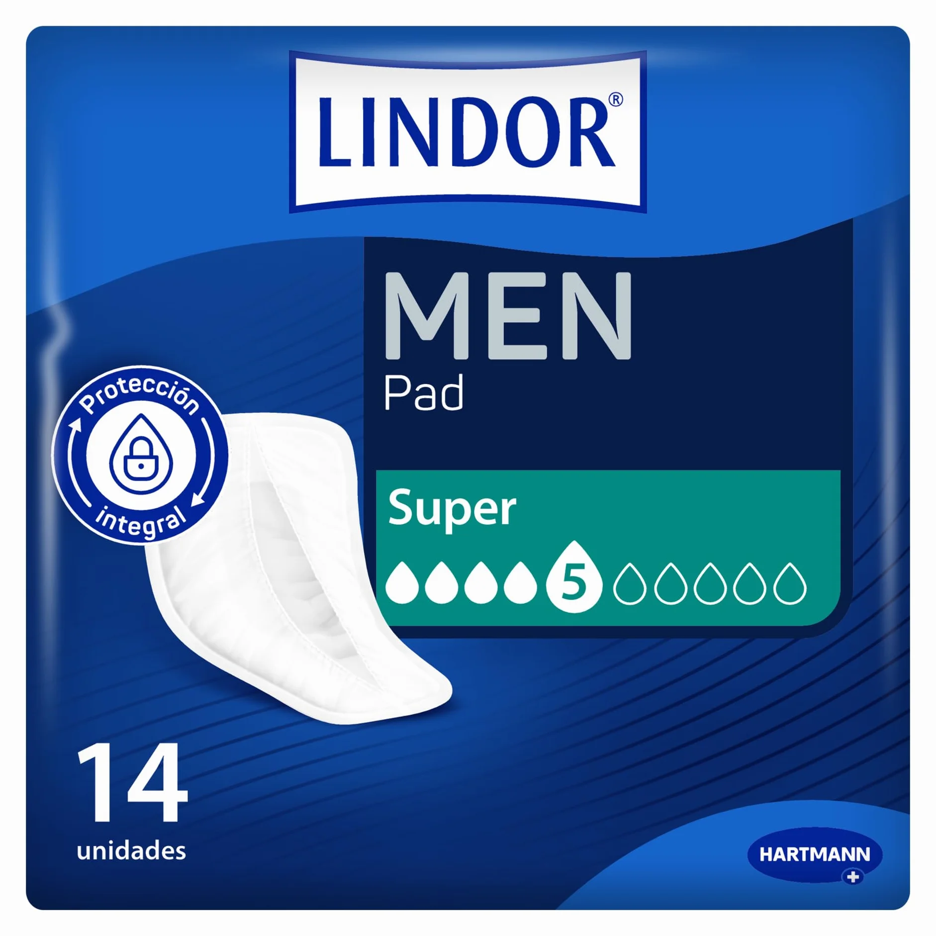 Lindor Protectores para Hombres con Pérdidas de Orina, Super, Compresas Absorbentes Incontinencia, 14 uds