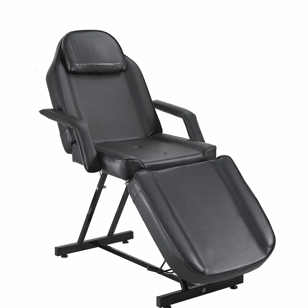 Camilla de Masaje Ajustable Plegable de Cuero PU con Taburete (Negro)