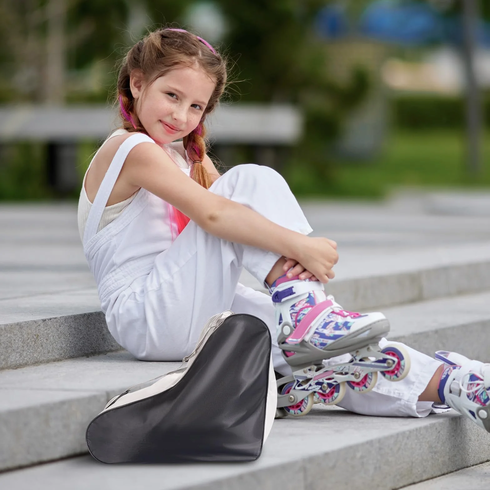 Skating Shoes Carry Bags Roller Skate Bag, Oxford Ice Skates Storage Bag for Kids & Adults, Unisex Adults Ice & Skate Bag II Fabric and Beach with Adjustable Shoulder Strap