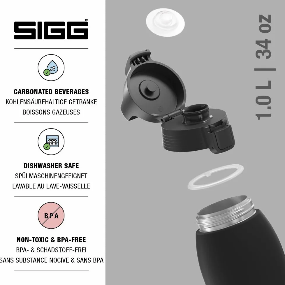 SIGG - Borraccia Termica - Shield Therm One Nero - Adatta alle bevande gassate - Ermetica - Lavabile in lavastoviglie - Senza BPA - 90% acciaio inox riciclato - Nero - 1 L