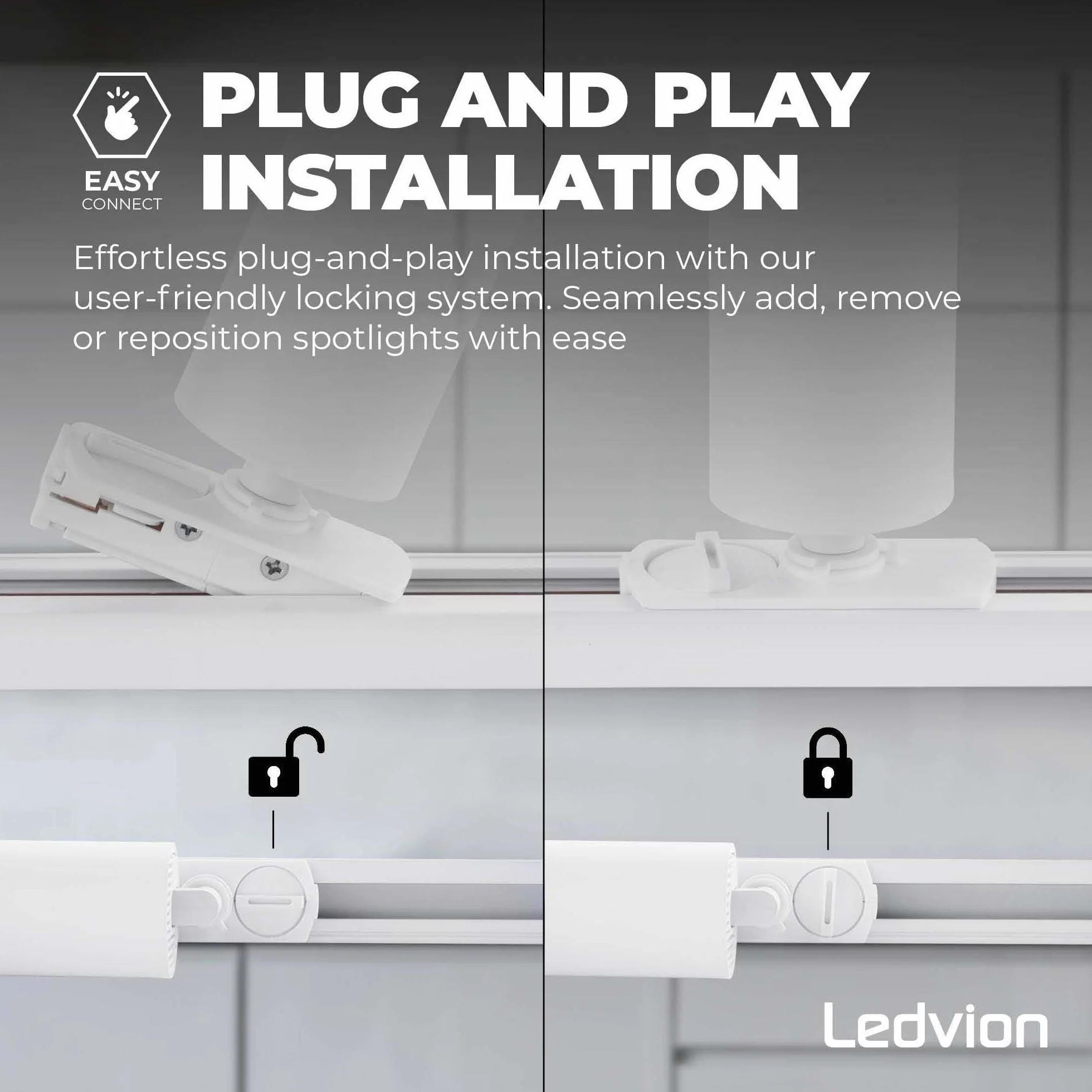 Ledvion Sistema de rieles iluminacion 2m Carril Monofasico Blanco 4x Foco techo Orientable GU10