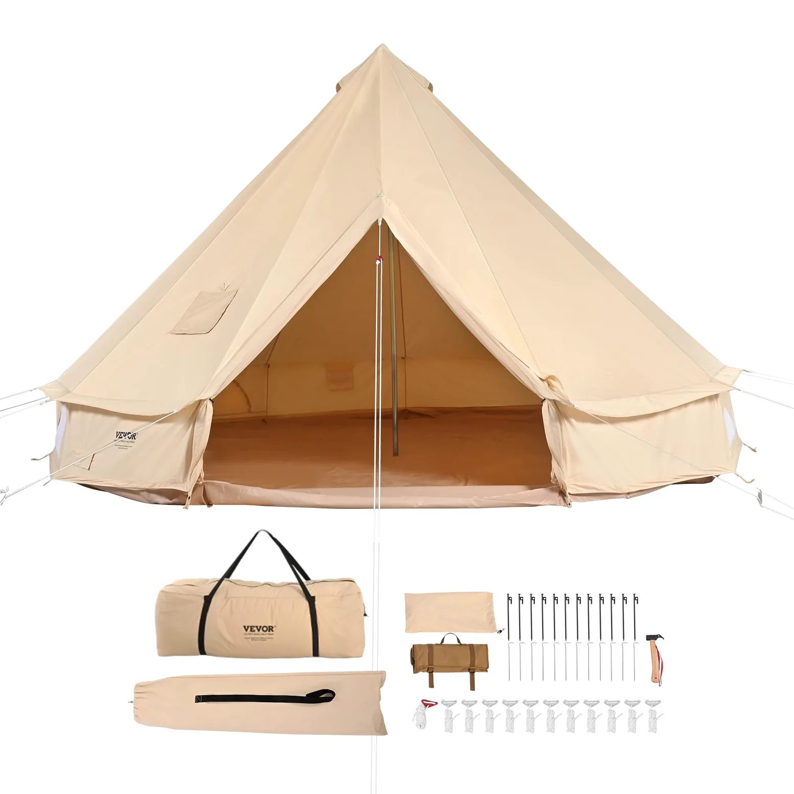 VEVOR Tienda de campaña de lona para 4 estaciones, tienda de campaña de lona para acampar con gato de estufa, tienda de campaña transpirable que sostiene a las personas, camping familiar al aire libre